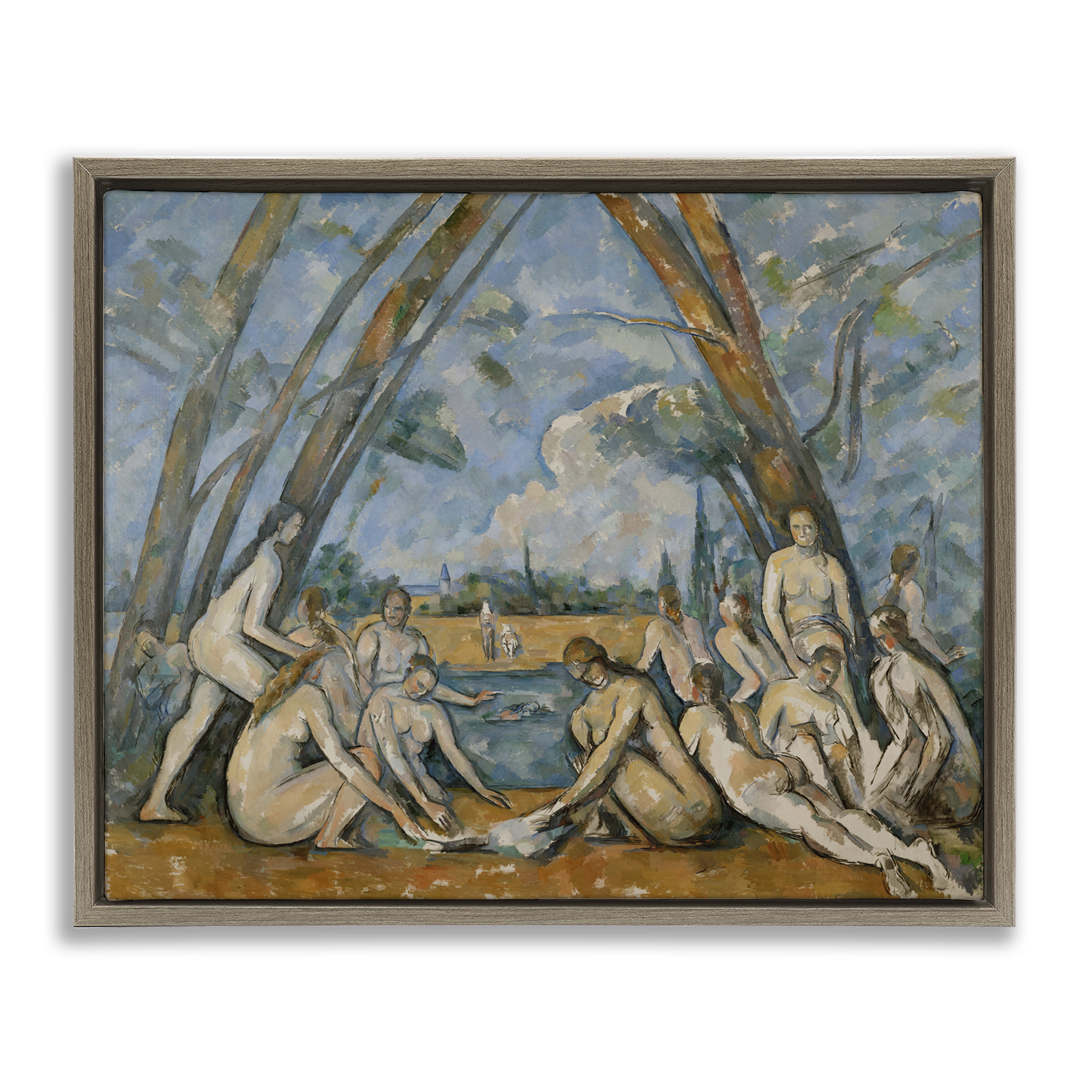 Stupell Industries Classic Cezanne Large Bathers People Painting Brown Floater Framed Canvas Art Print Wall Art, 31 x 25