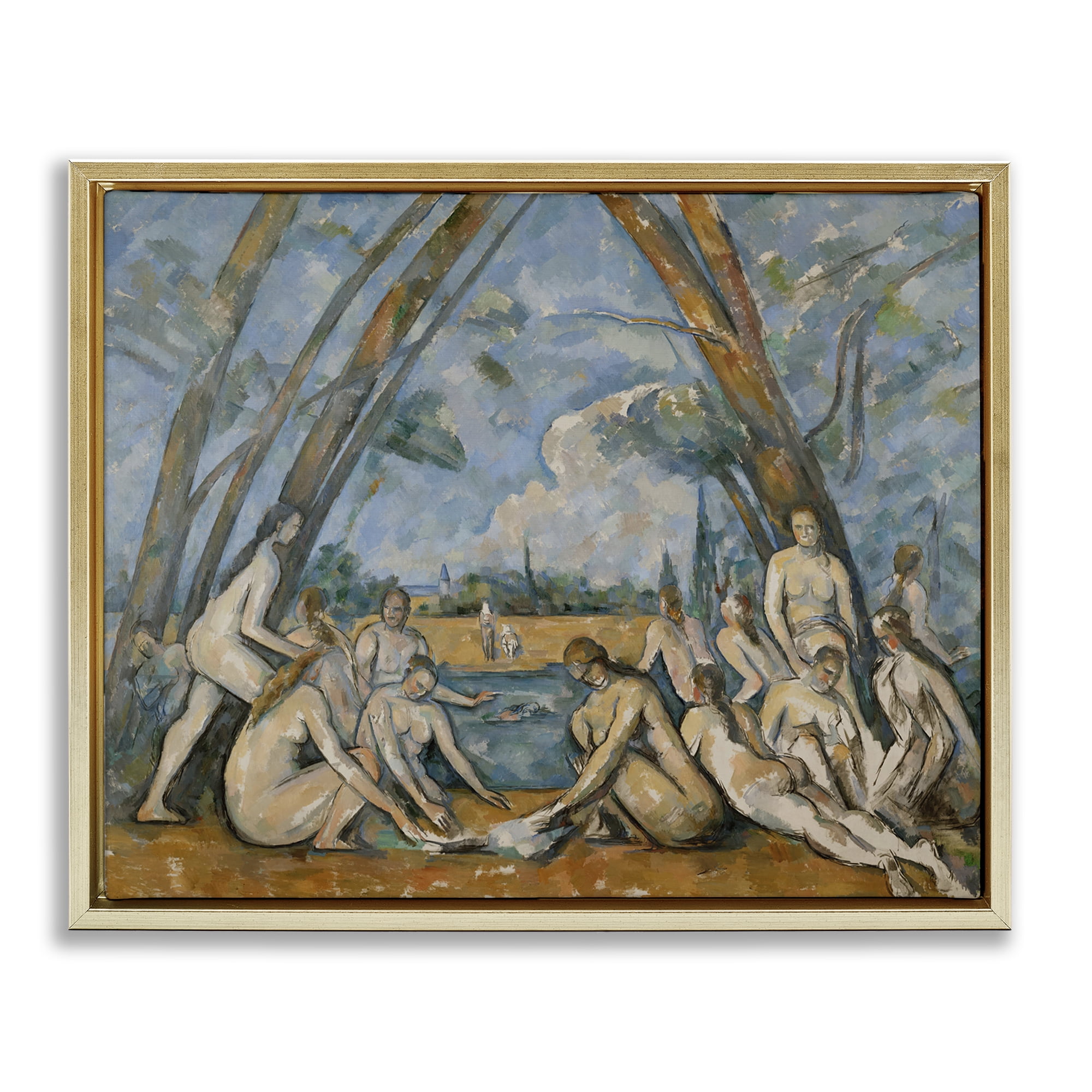 Stupell Industries Classic Cezanne Large Bathers People Painting Gold Floater Framed Canvas Art Print Wall Art, 21 x 17