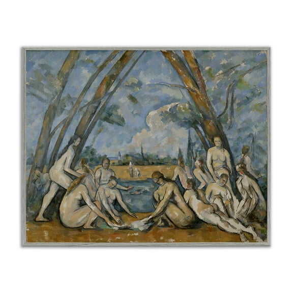 Stupell Industries Classic Cezanne Large Bathers People Painting Gray Framed Art Print Wall Art, 20 x 16