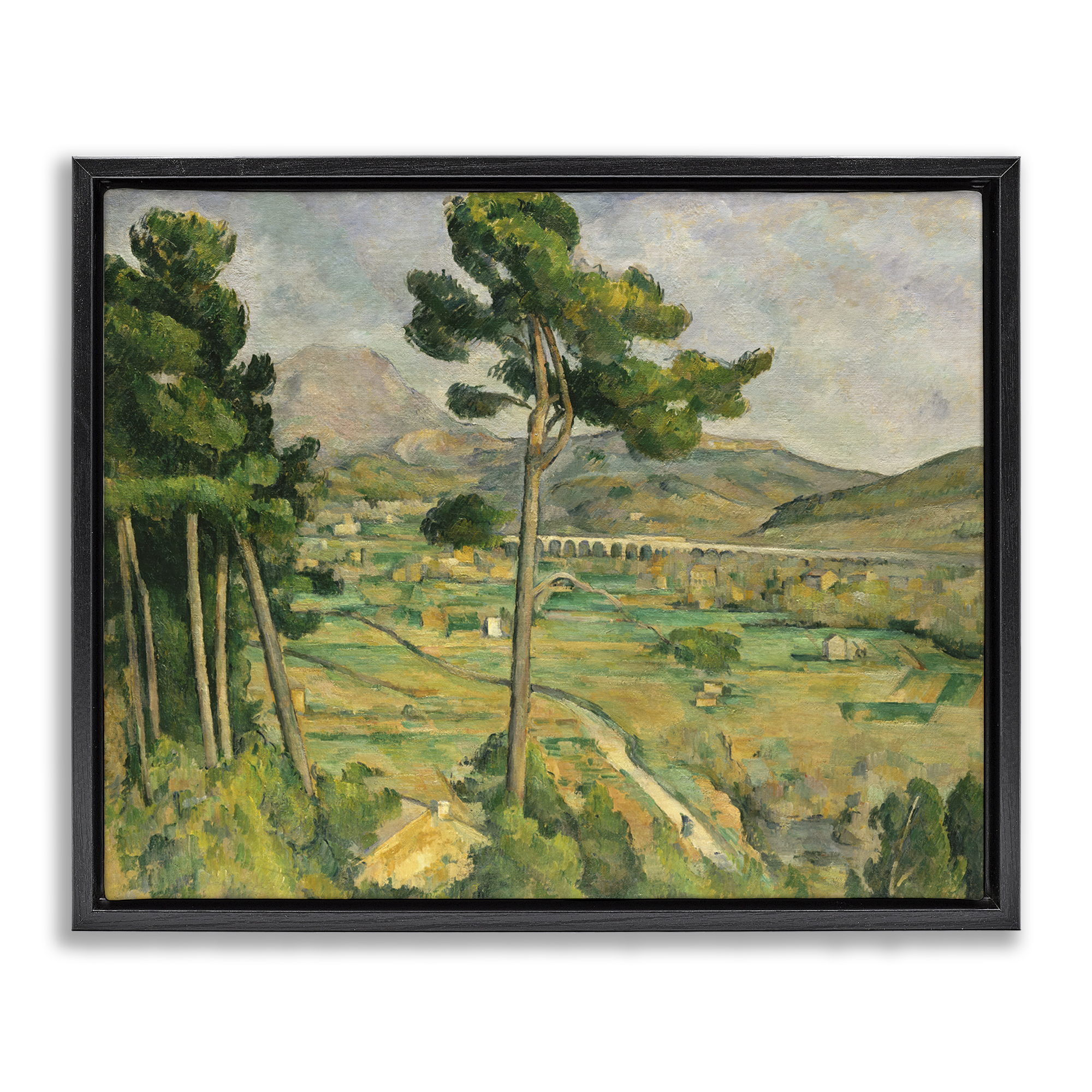 Stupell Industries Classic Cezanne Mont Sainte-Victoire Landscape & Nature Painting Black Floater Framed Canvas Art Print Wall Art, 31 x 25