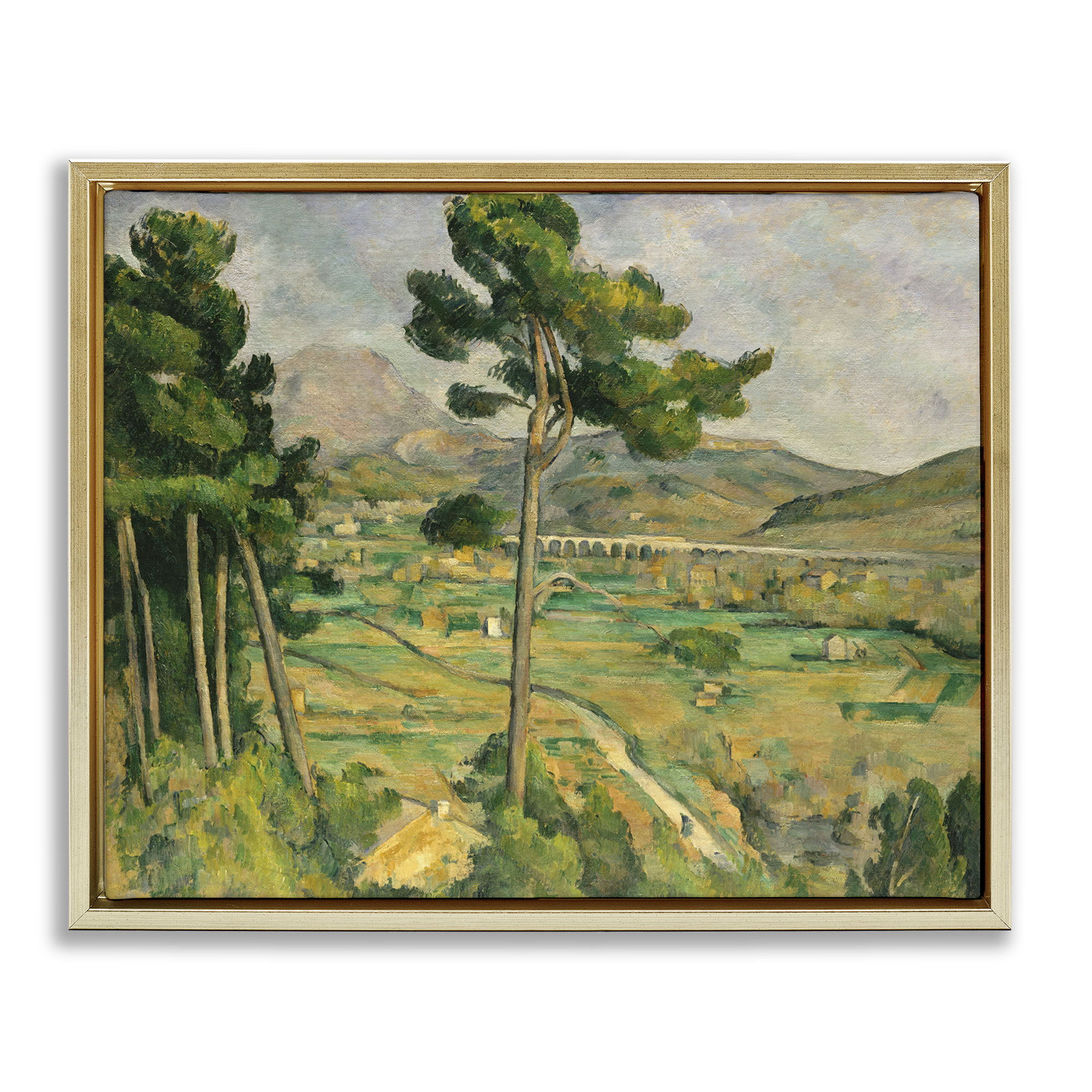 Stupell Industries Classic Cezanne Mont Sainte-Victoire Landscape & Nature Painting Gold Floater Framed Canvas Art Print Wall Art, 21 x 17