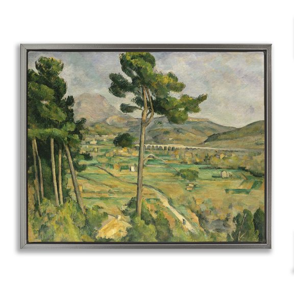 Stupell Industries Classic Cezanne Mont Sainte-Victoire Landscape & Nature Painting Gray Floater Framed Canvas Art Print Wall Art, 21 x 17