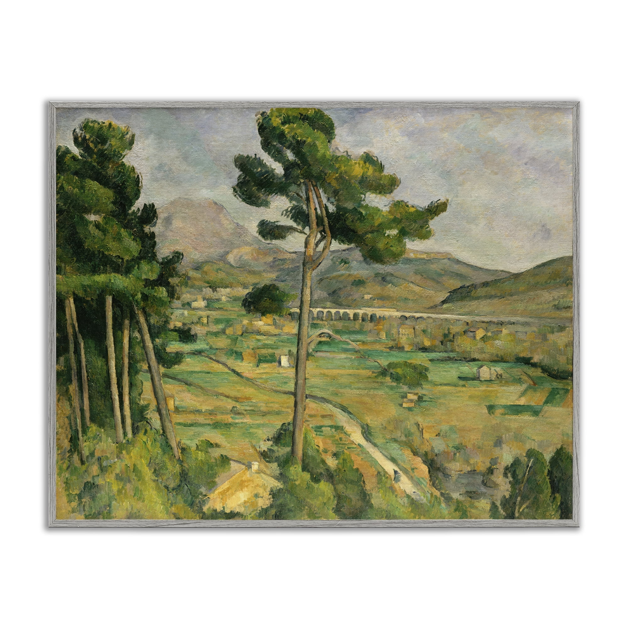 Stupell Industries Classic Cezanne Mont Sainte-Victoire Landscape & Nature Painting Gray Framed Art Print Wall Art, 20 x 16