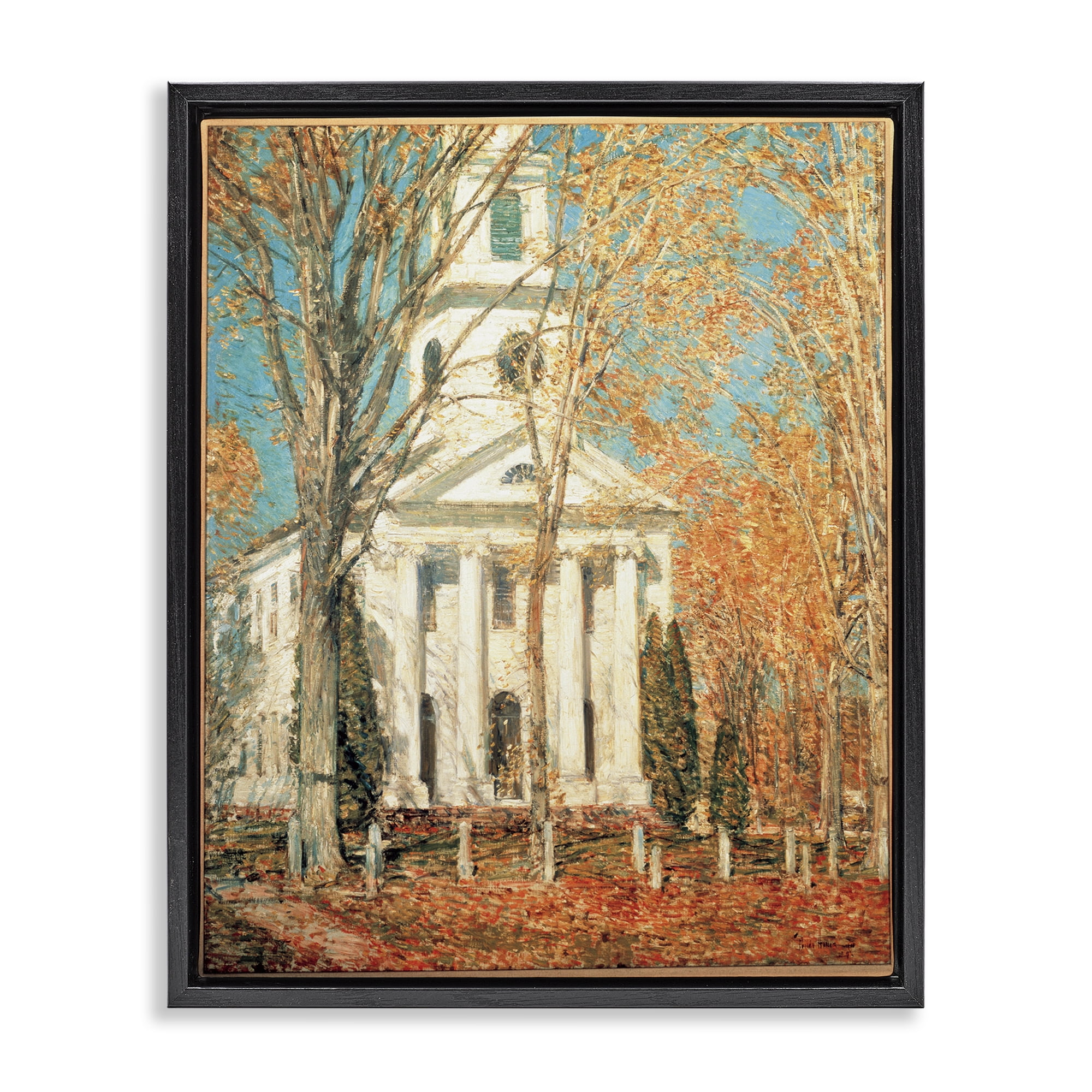 Stupell Industries Classic Church At Old Lyme Buildings & Architecture Painting Black Floater Framed Canvas Art Print Wall Art, 25 x 31