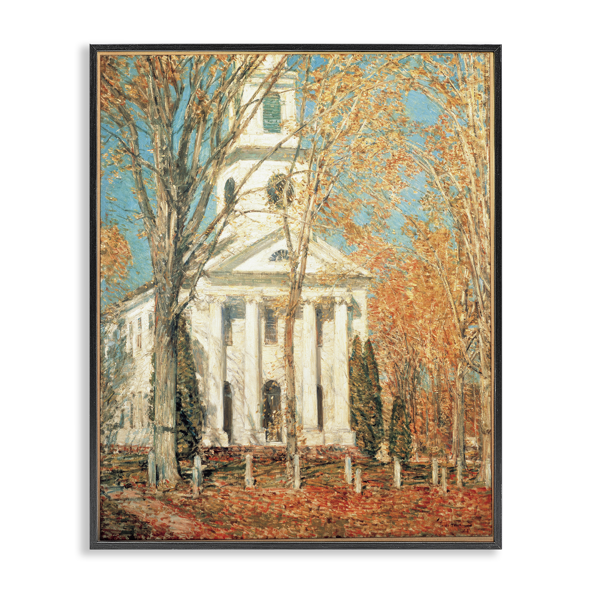 Stupell Industries Classic Church At Old Lyme Buildings & Architecture Painting Black Framed Art Print Wall Art, 16 x 20