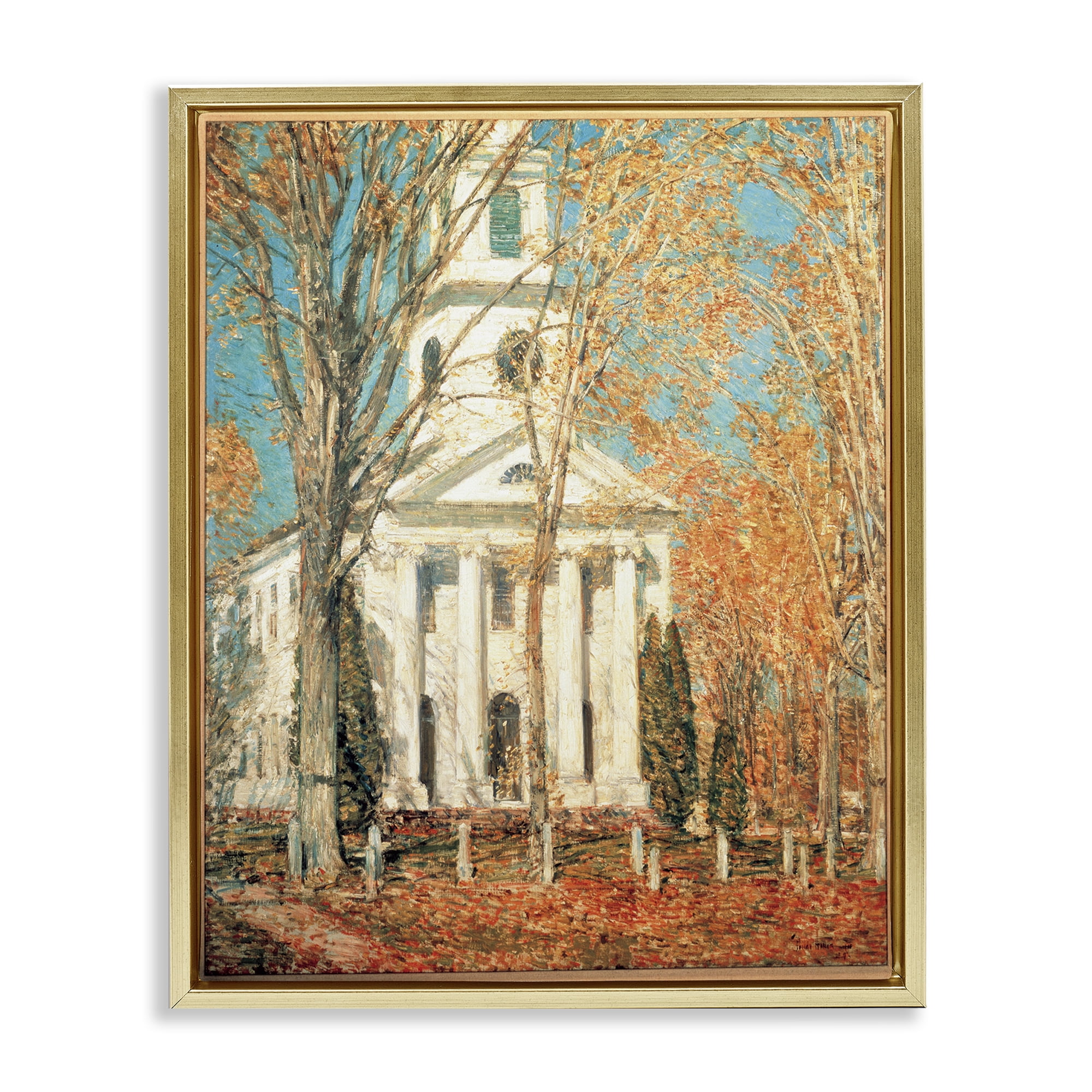 Stupell Industries Classic Church At Old Lyme Buildings & Architecture Painting Gold Floater Framed Canvas Art Print Wall Art, 17 x 21