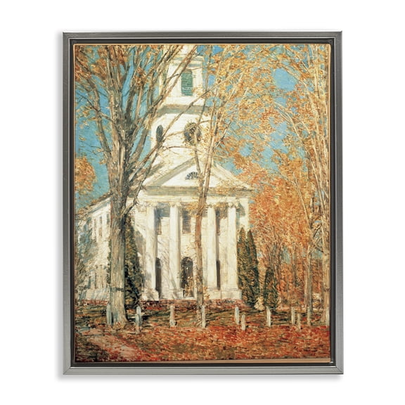 Stupell Industries Classic Church At Old Lyme Buildings & Architecture Painting Gray Floater Framed Canvas Art Print Wall Art, 17 x 21