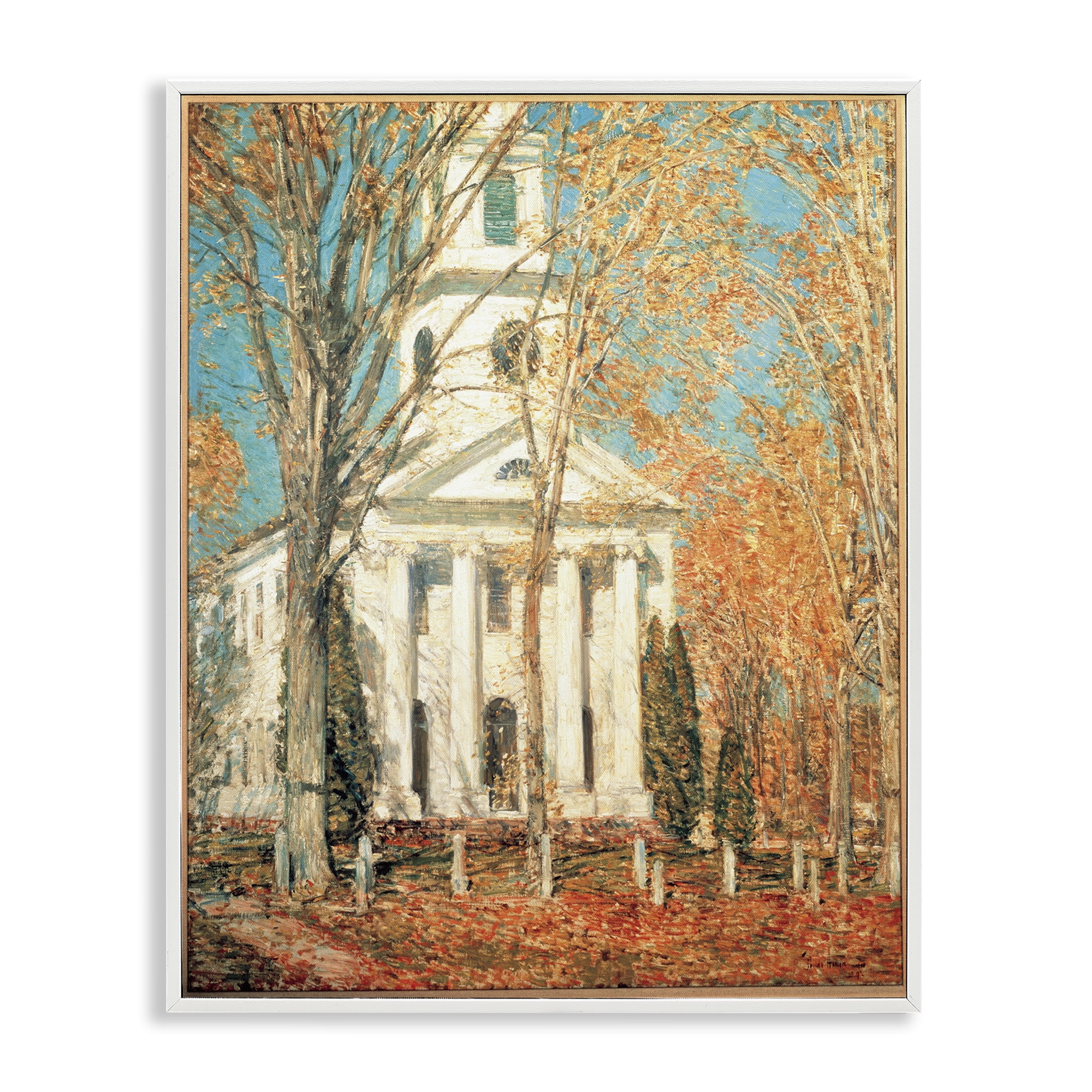 Stupell Industries Classic Church At Old Lyme Buildings & Architecture Painting White Framed Art Print Wall Art, 11 x 14