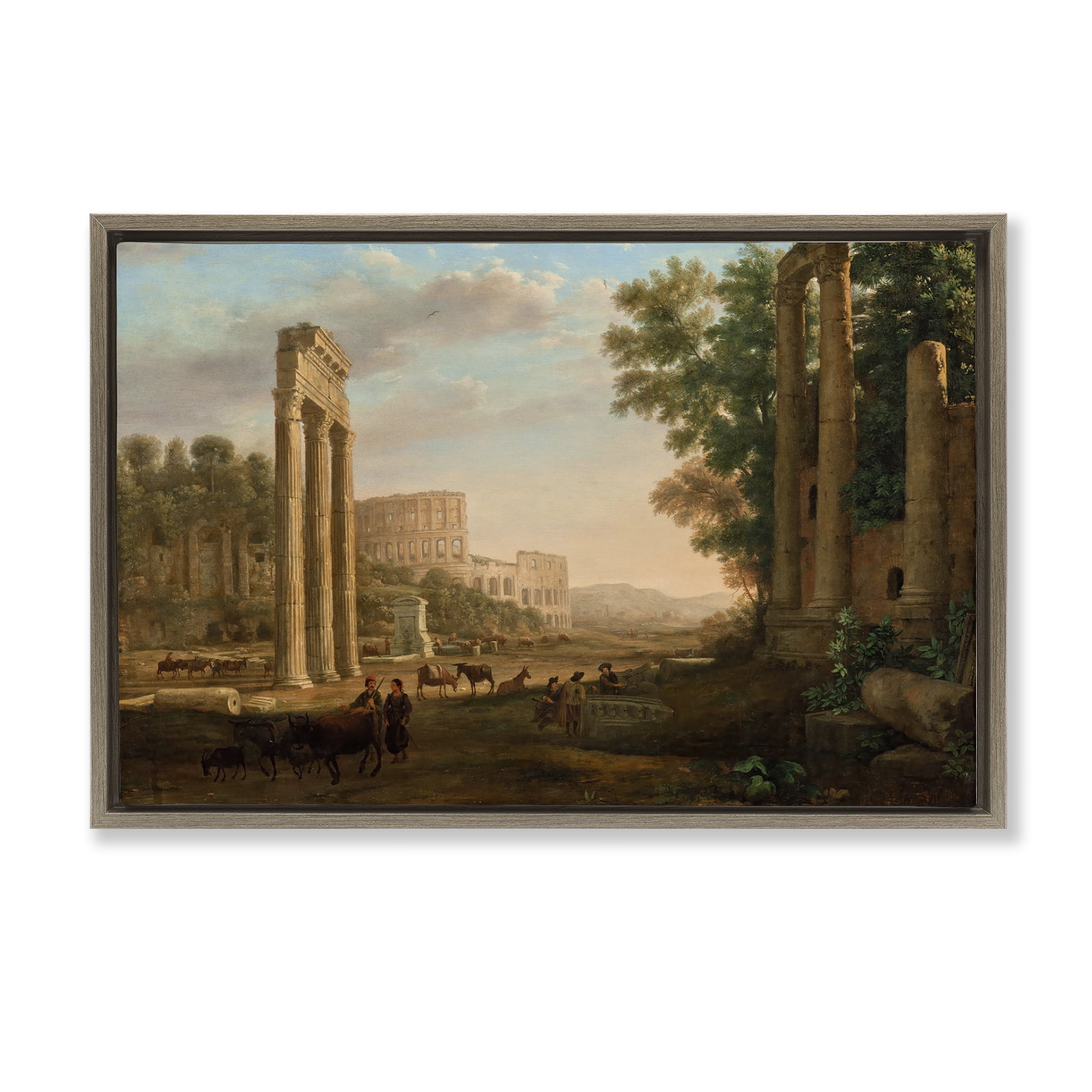 Stupell Industries Classic Claud Ruins of Roman Forum Buildings & Architecture Painting Brown Floater Framed Canvas Art Print Wall Art, 31 x 21