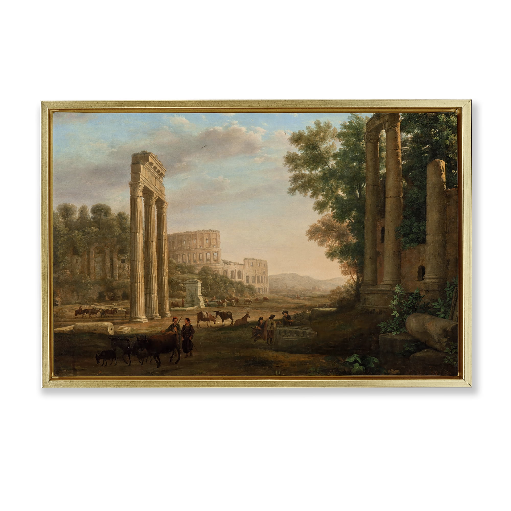 Stupell Industries Classic Claud Ruins of Roman Forum Buildings & Architecture Painting Gold Floater Framed Canvas Art Print Wall Art, 25 x 17