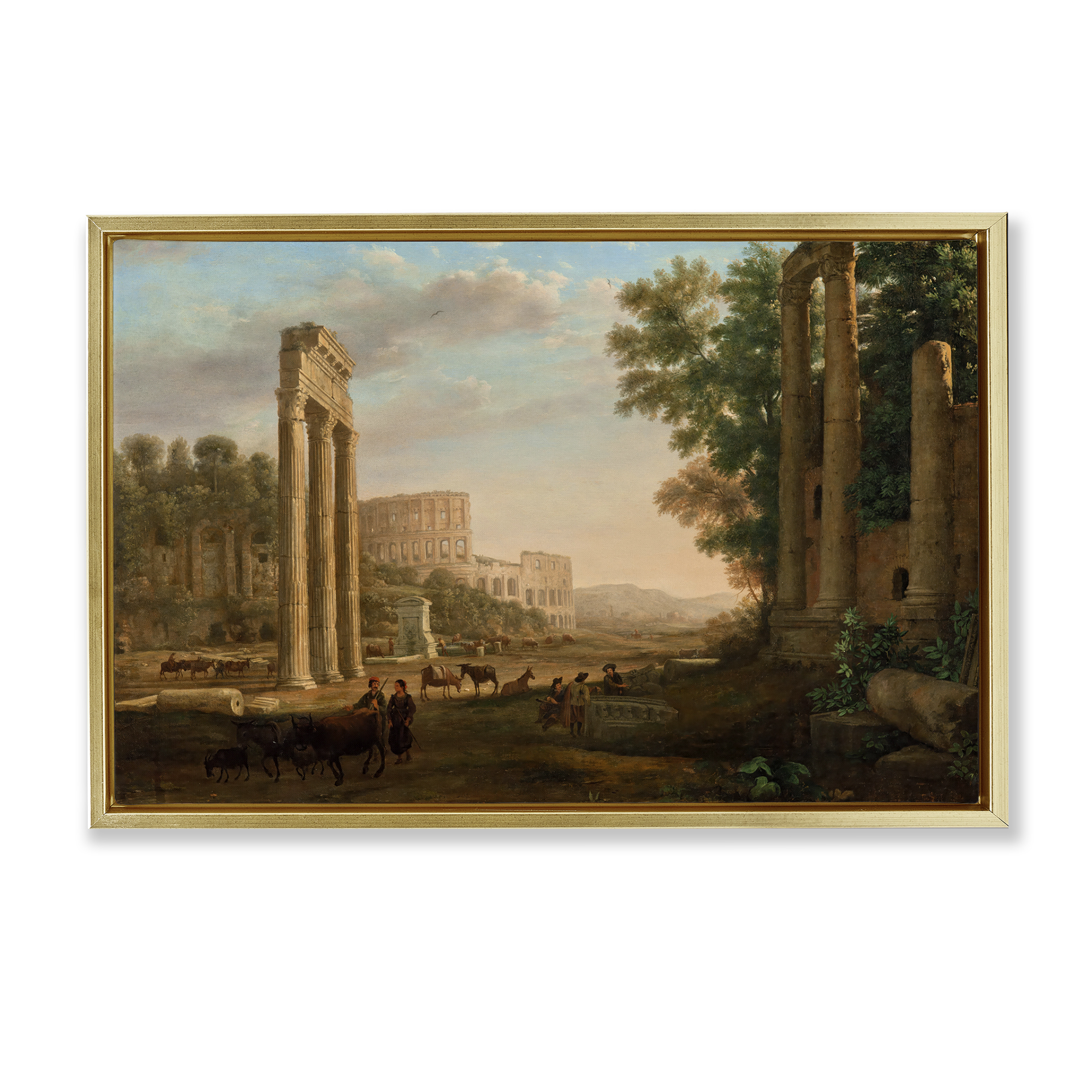 Stupell Industries Classic Claud Ruins of Roman Forum Buildings & Architecture Painting Gold Floater Framed Canvas Art Print Wall Art, 31 x 21