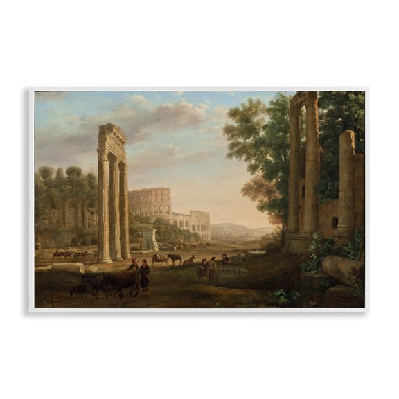 Stupell Industries Classic Claud Ruins of Roman Forum Buildings & Architecture Painting White Framed Art Print Wall Art, 18 x 12
