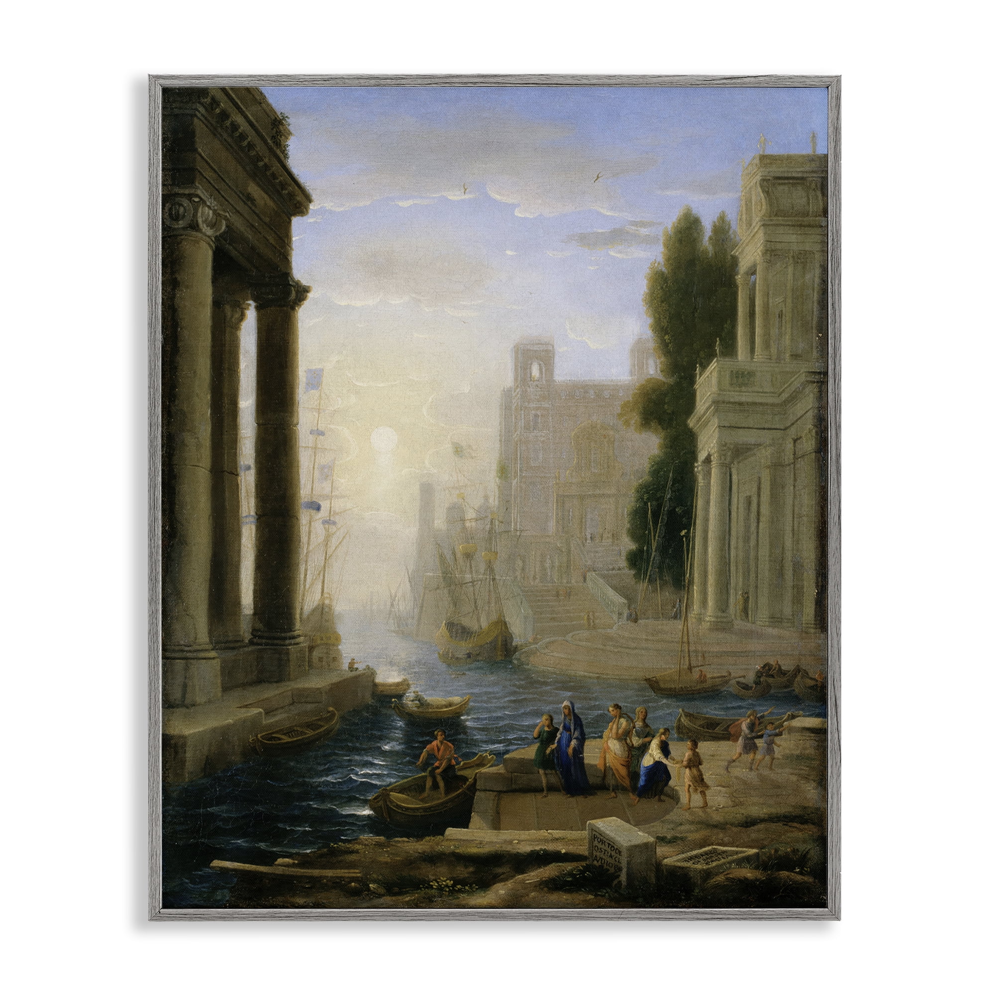 Stupell Industries Classic Claude Landscape Buildings & Architecture Painting Gray Framed Art Print Wall Art, 24 x 30