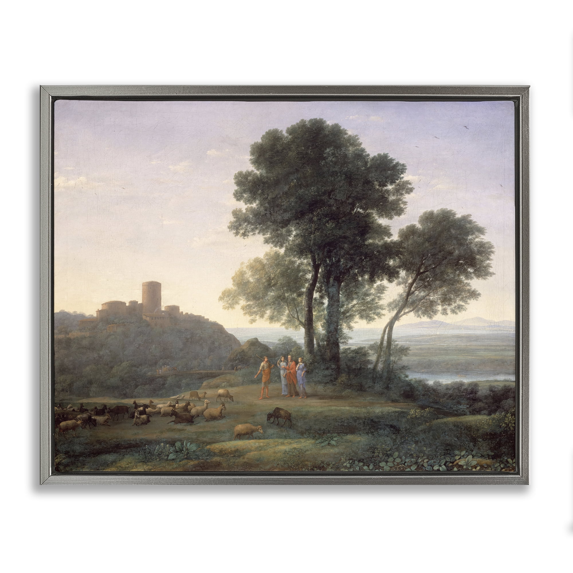 Stupell Industries Classic Claude Rural Landscape Landscape & Nature Painting Gray Floater Framed Canvas Art Print Wall Art, 21 x 17