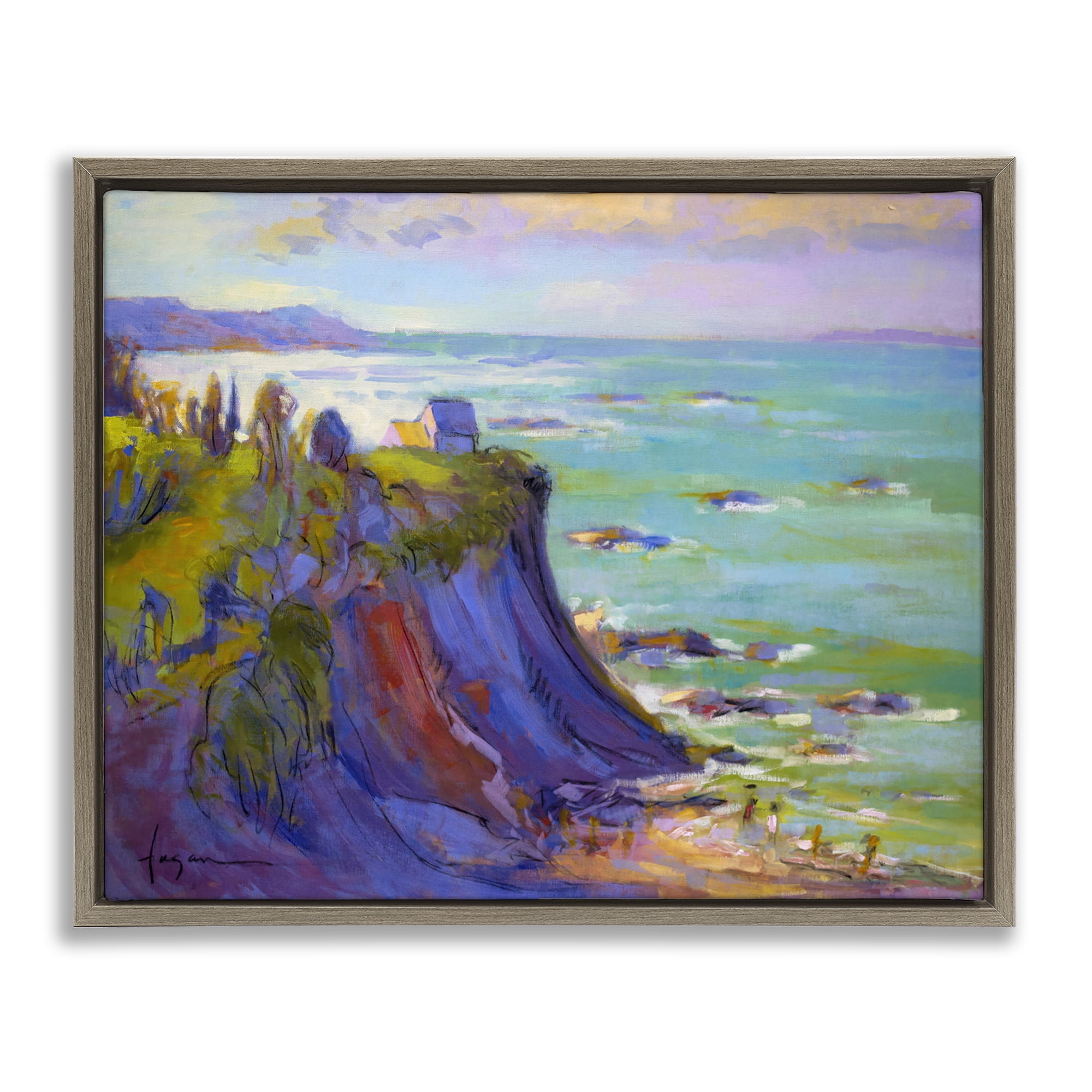 Stupell Industries Classic Cliff View Landscape & Nature Painting Brown Floater Framed Canvas Art Print Wall Art, 31 x 25