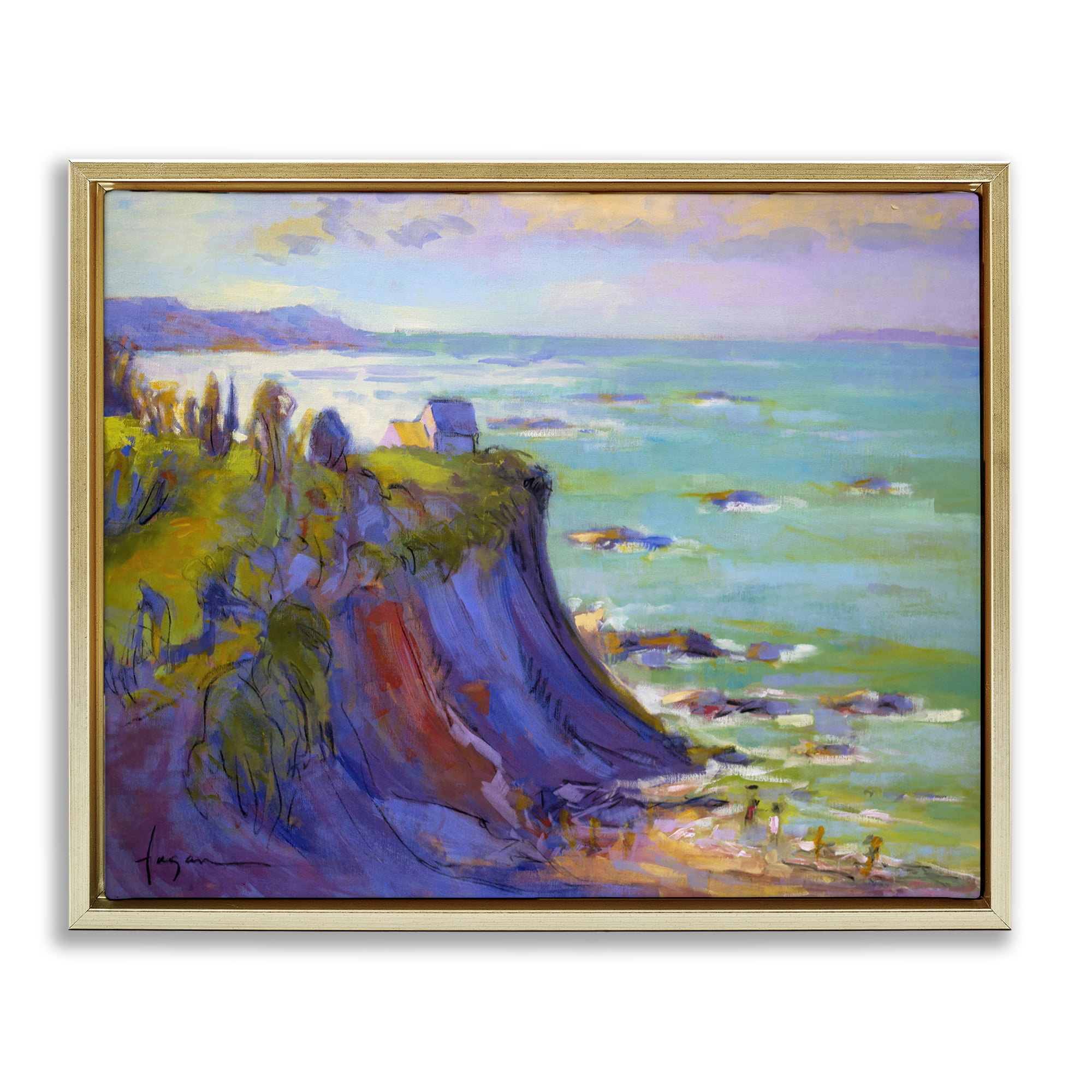 Stupell Industries Classic Cliff View Landscape & Nature Painting Gold Floater Framed Canvas Art Print Wall Art, 31 x 25