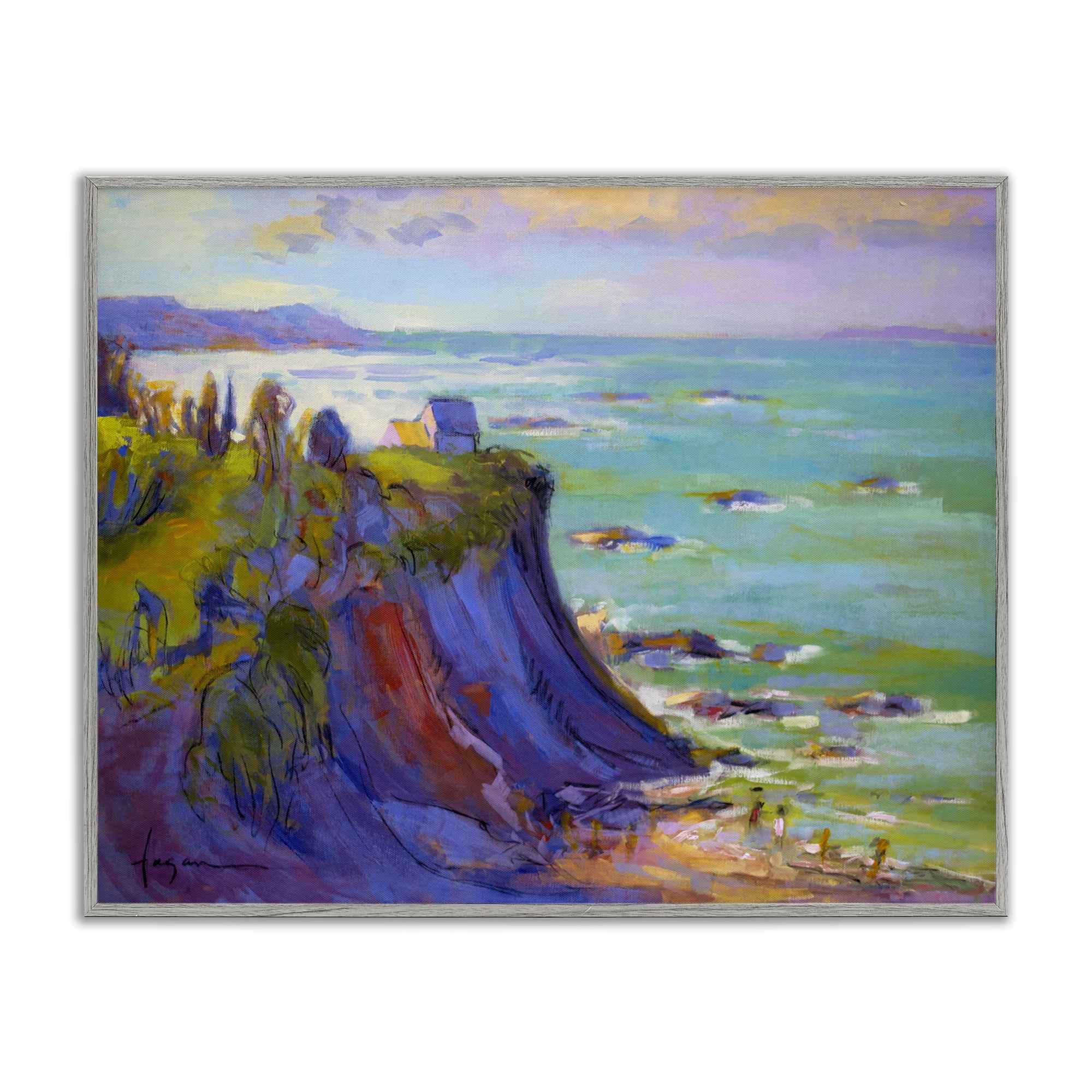 Stupell Industries Classic Cliff View Landscape & Nature Painting Gray Framed Art Print Wall Art, 20 x 16