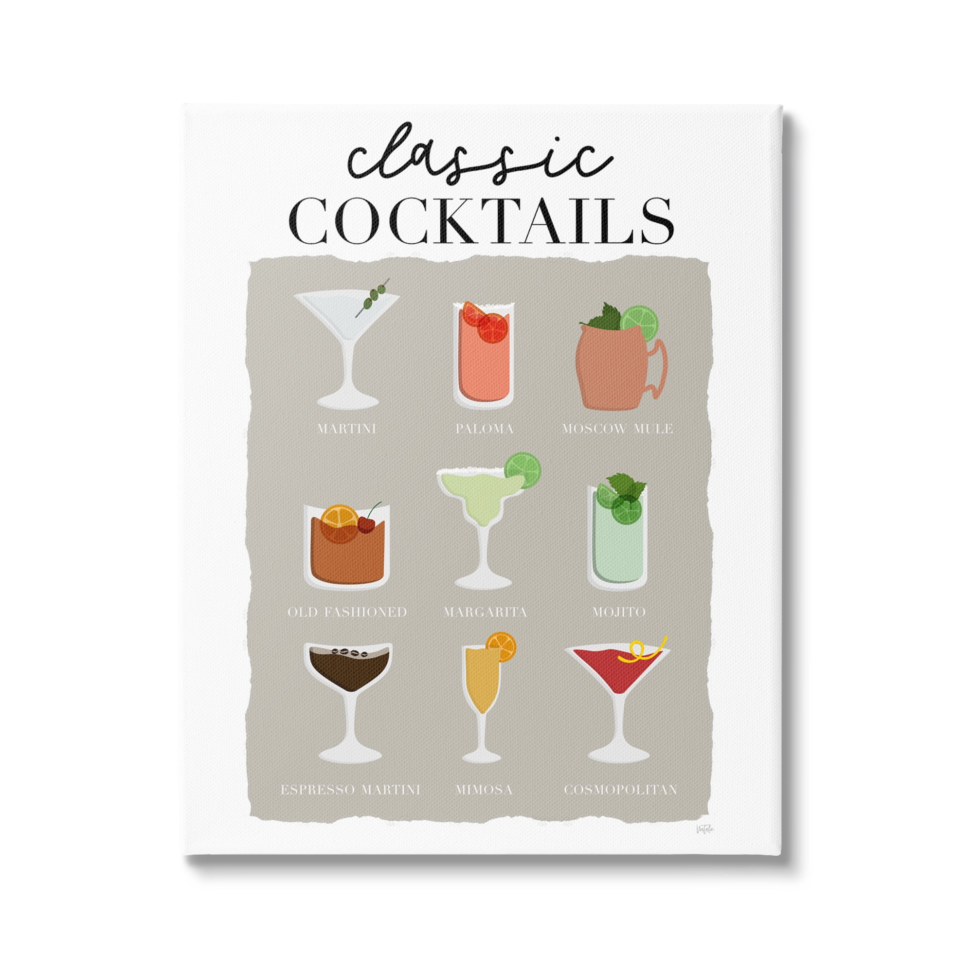 Stupell Industries Classic Cocktails Chart Food & Beverage Painting Gallery Wrapped Canvas Art Print Wall Art, 24 x 30