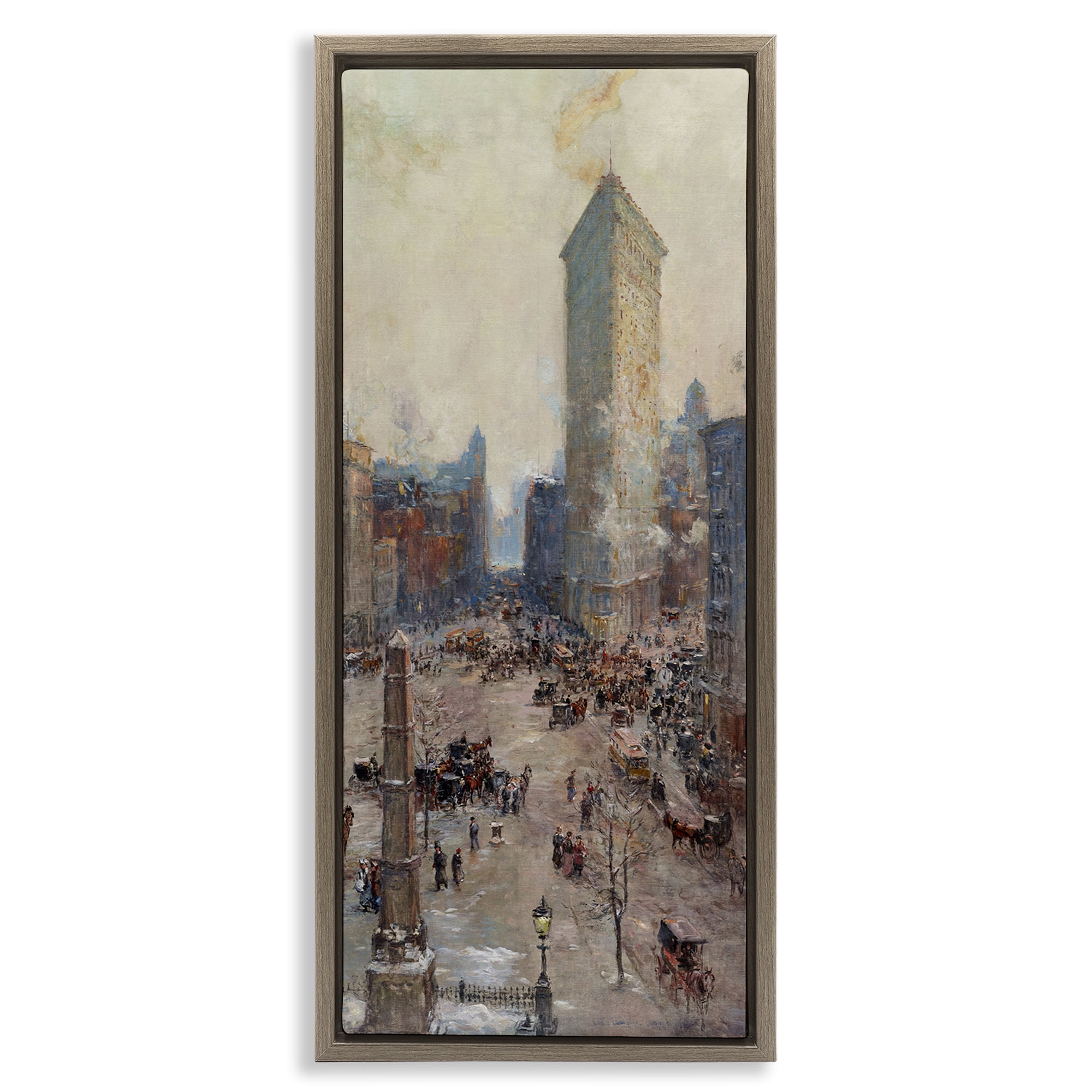 Stupell Industries Classic Cooper Cityscape Scenic & Cityscapes Painting Brown Floater Framed Canvas Art Print Wall Art, 11 x 25