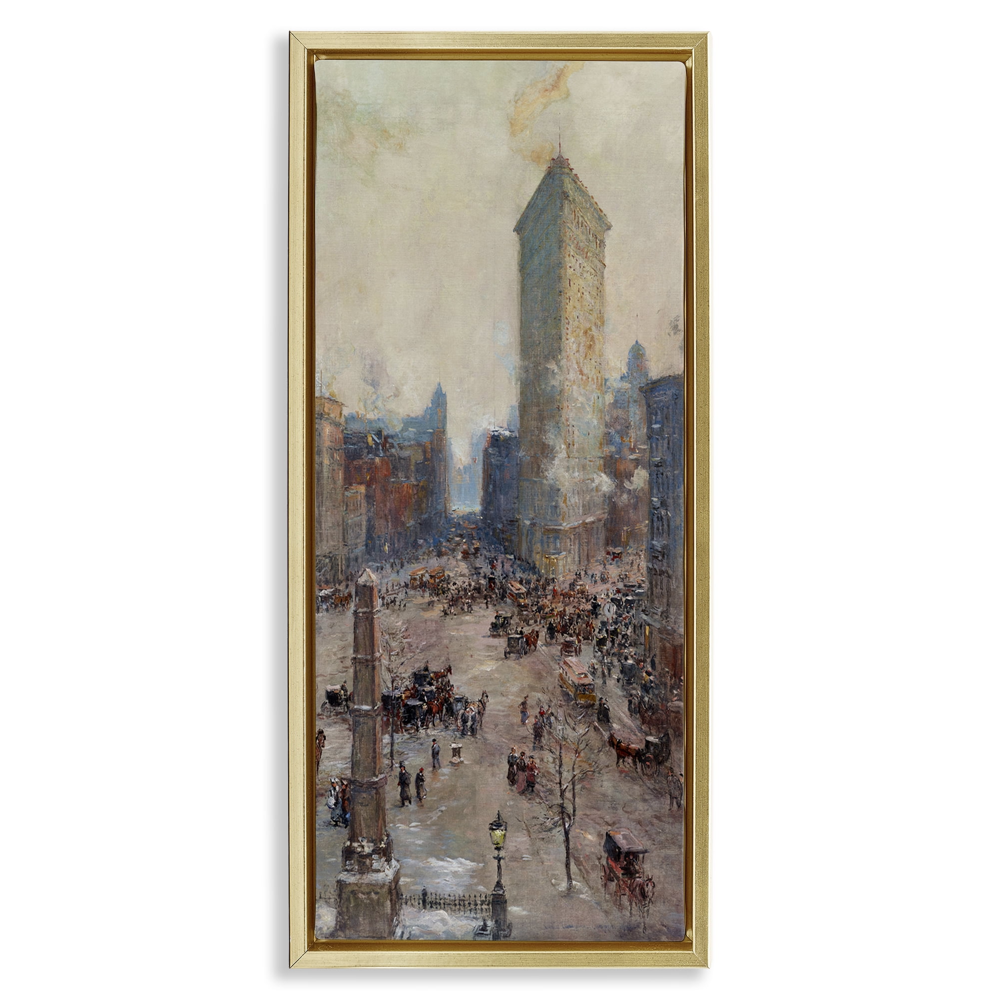 Stupell Industries Classic Cooper Cityscape Scenic & Cityscapes Painting Gold Floater Framed Canvas Art Print Wall Art, 14 x 31