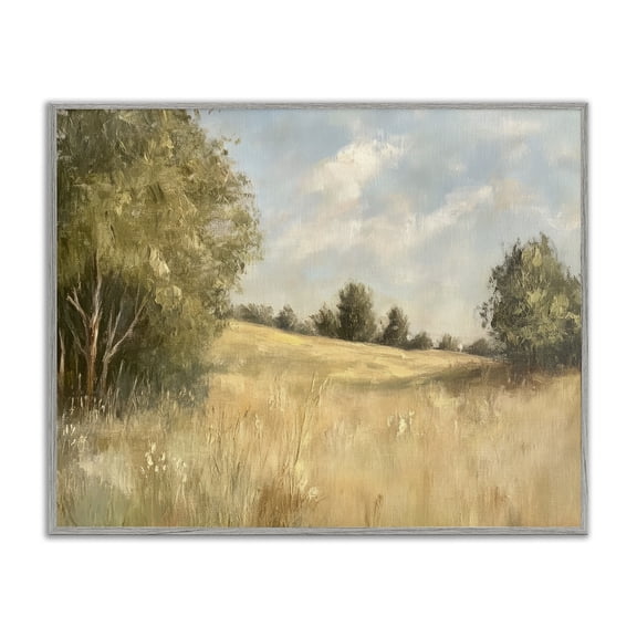 Stupell Industries Classic Country Field Landscape & Nature Painting Gray Framed Art Print Wall Art, 14 x 11