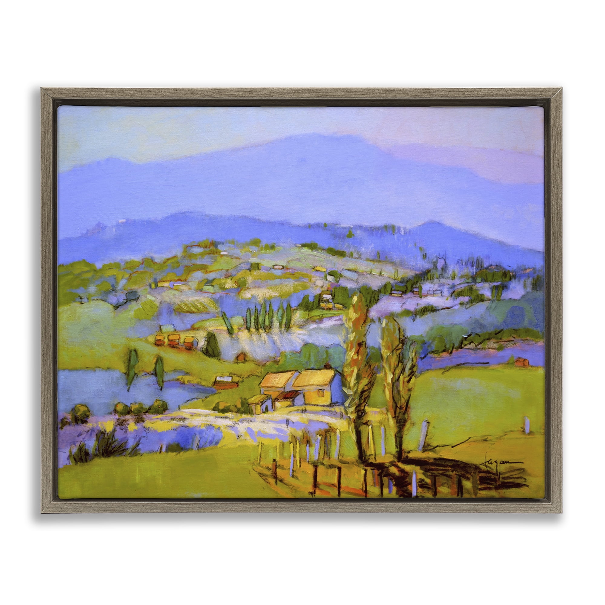 Stupell Industries Classic Countryside Mountains Landscape & Nature Painting Brown Floater Framed Canvas Art Print Wall Art, 21 x 17