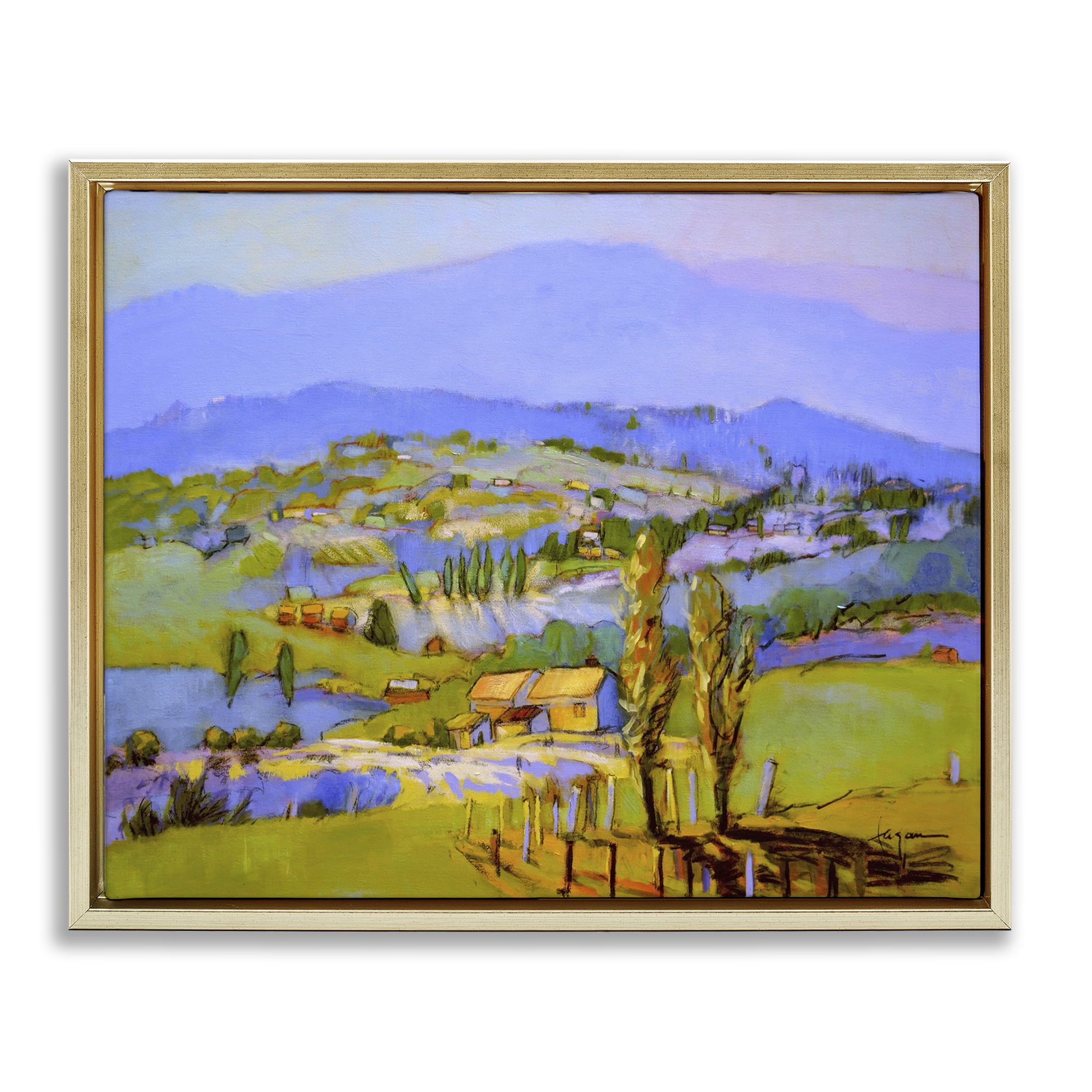 Stupell Industries Classic Countryside Mountains Landscape & Nature Painting Gold Floater Framed Canvas Art Print Wall Art, 21 x 17