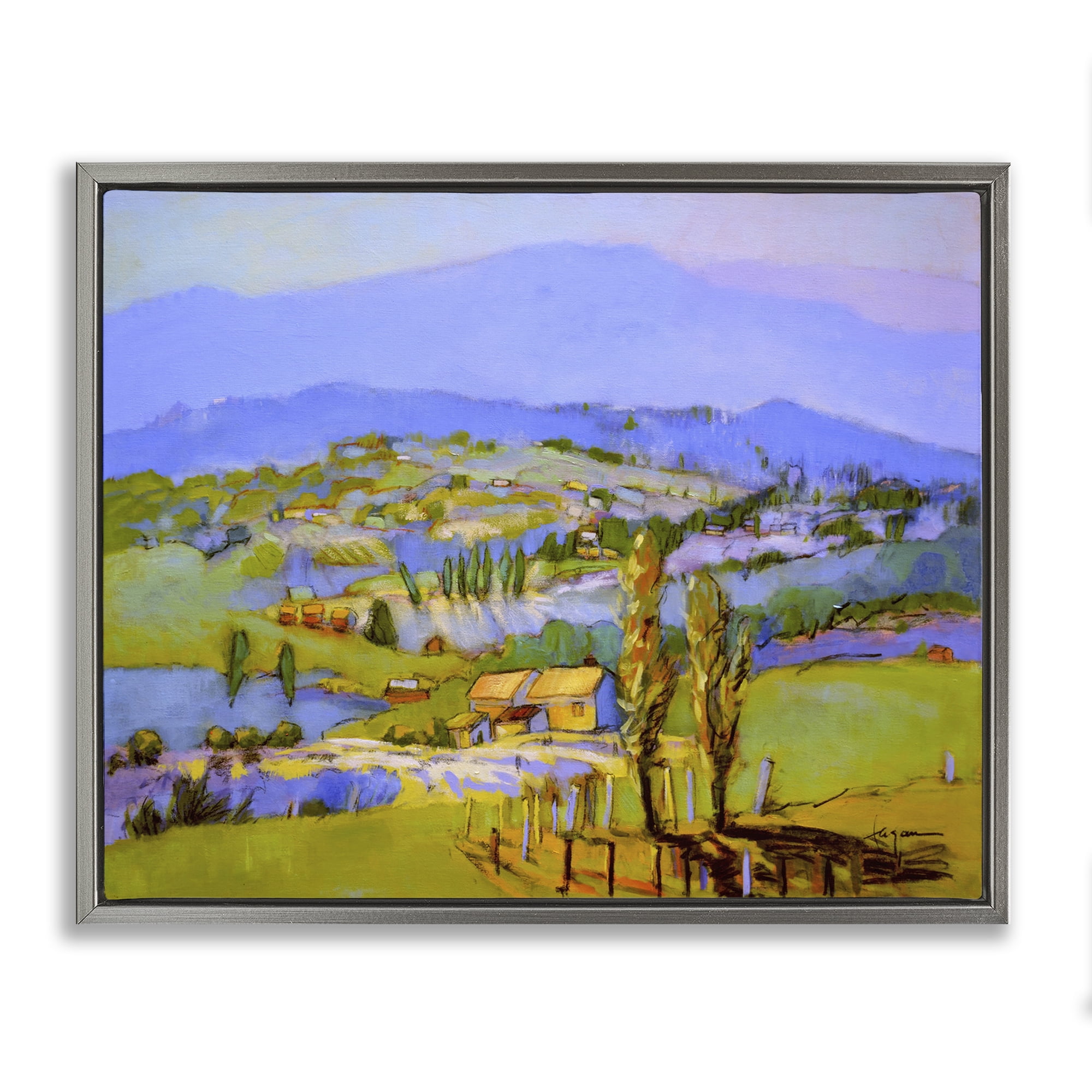 Stupell Industries Classic Countryside Mountains Landscape & Nature Painting Gray Floater Framed Canvas Art Print Wall Art, 21 x 17