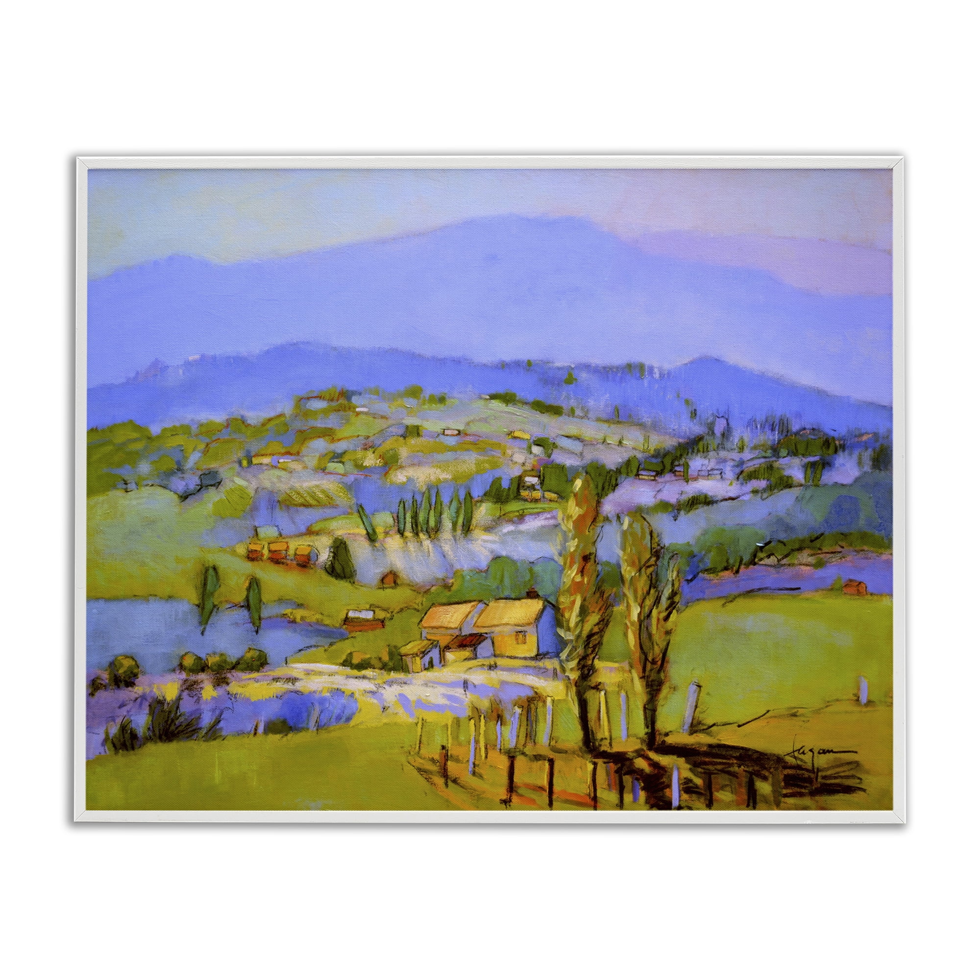 Stupell Industries Classic Countryside Mountains Landscape & Nature Painting White Framed Art Print Wall Art, 30 x 24