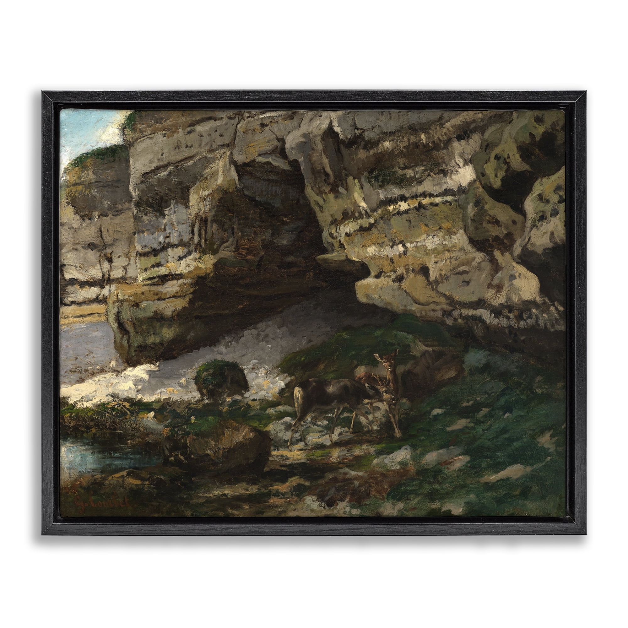 Stupell Industries Classic Courbet Cliff Landscape Landscape & Nature Painting Black Floater Framed Canvas Art Print Wall Art, 31 x 25