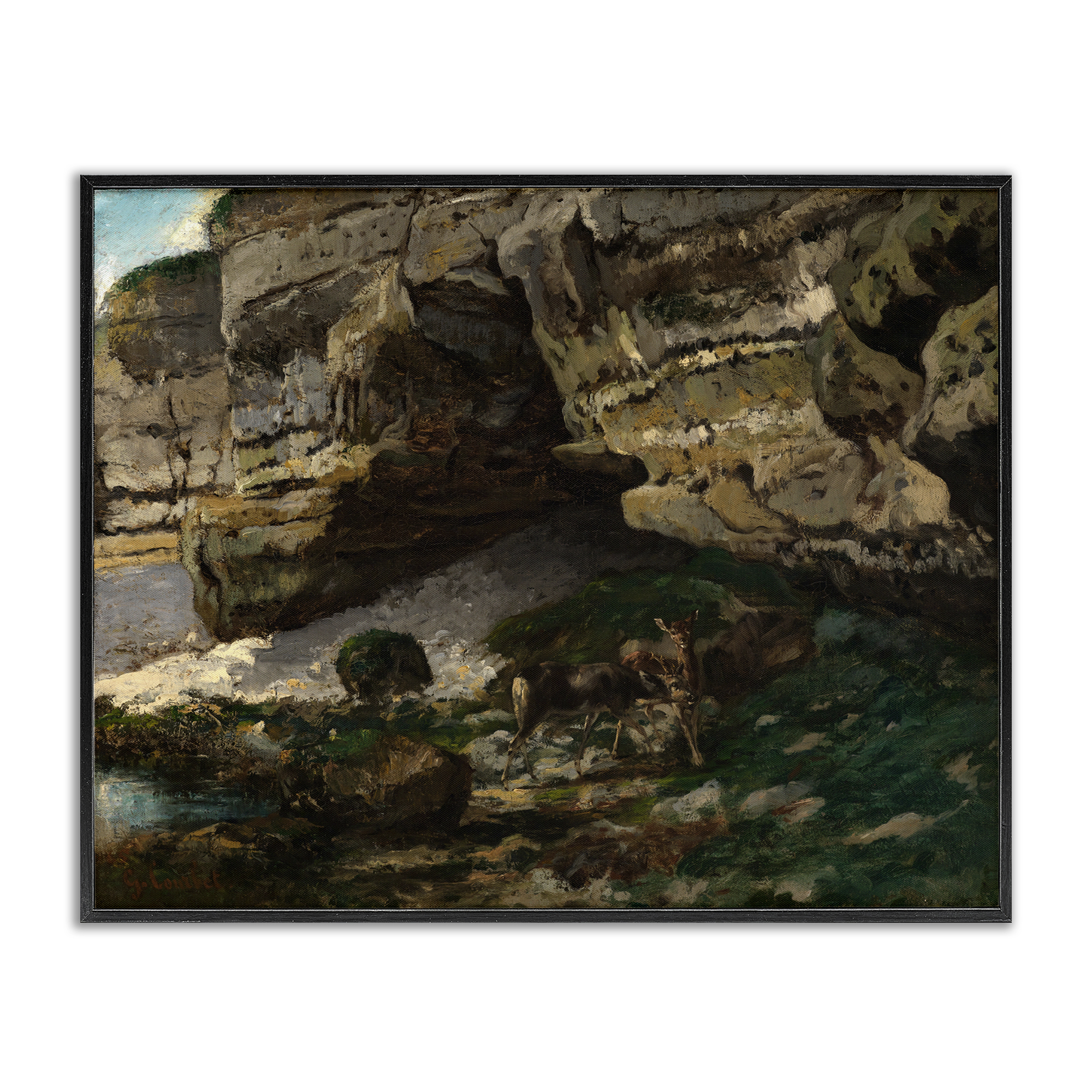 Stupell Industries Classic Courbet Cliff Landscape Landscape & Nature Painting Black Framed Art Print Wall Art, 14 x 11