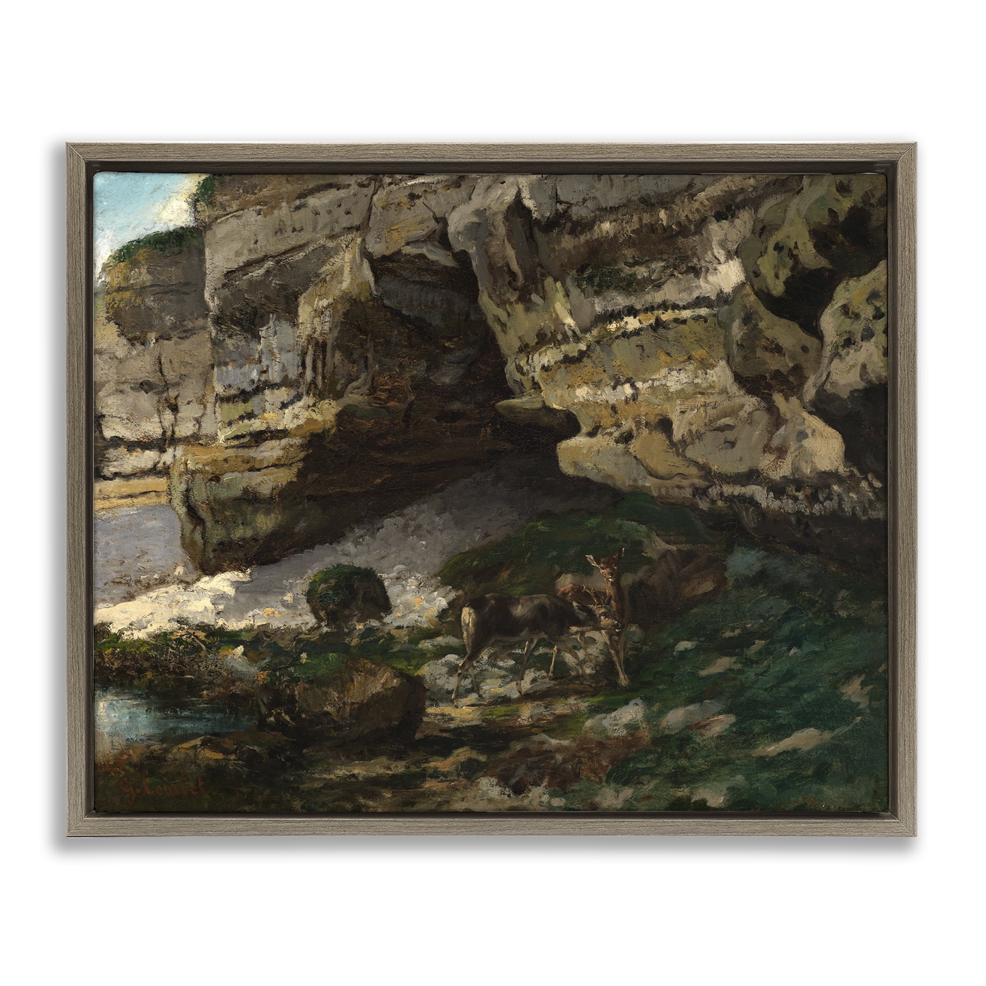 Stupell Industries Classic Courbet Cliff Landscape Landscape & Nature Painting Brown Floater Framed Canvas Art Print Wall Art, 31 x 25