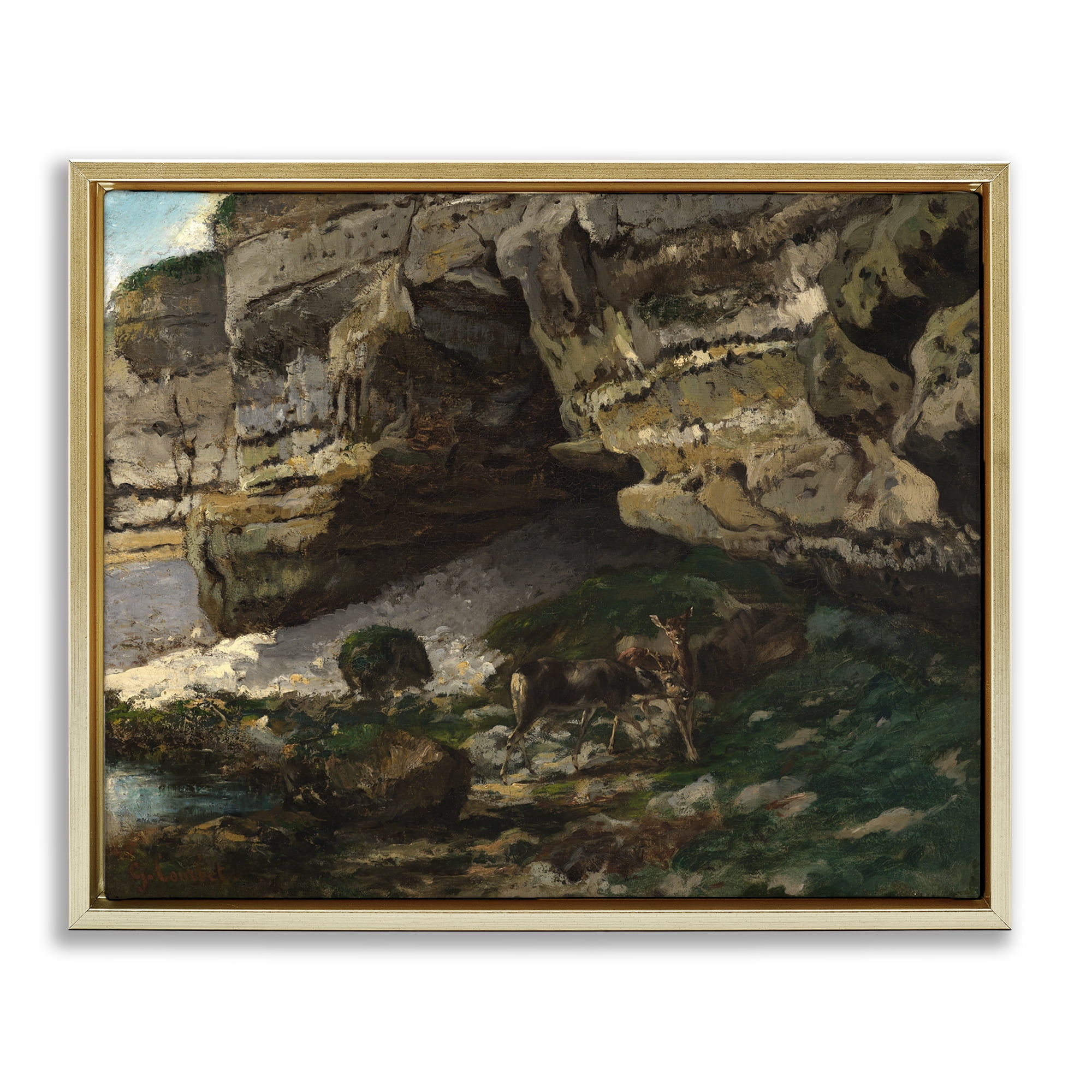 Stupell Industries Classic Courbet Cliff Landscape Landscape & Nature Painting Gold Floater Framed Canvas Art Print Wall Art, 31 x 25