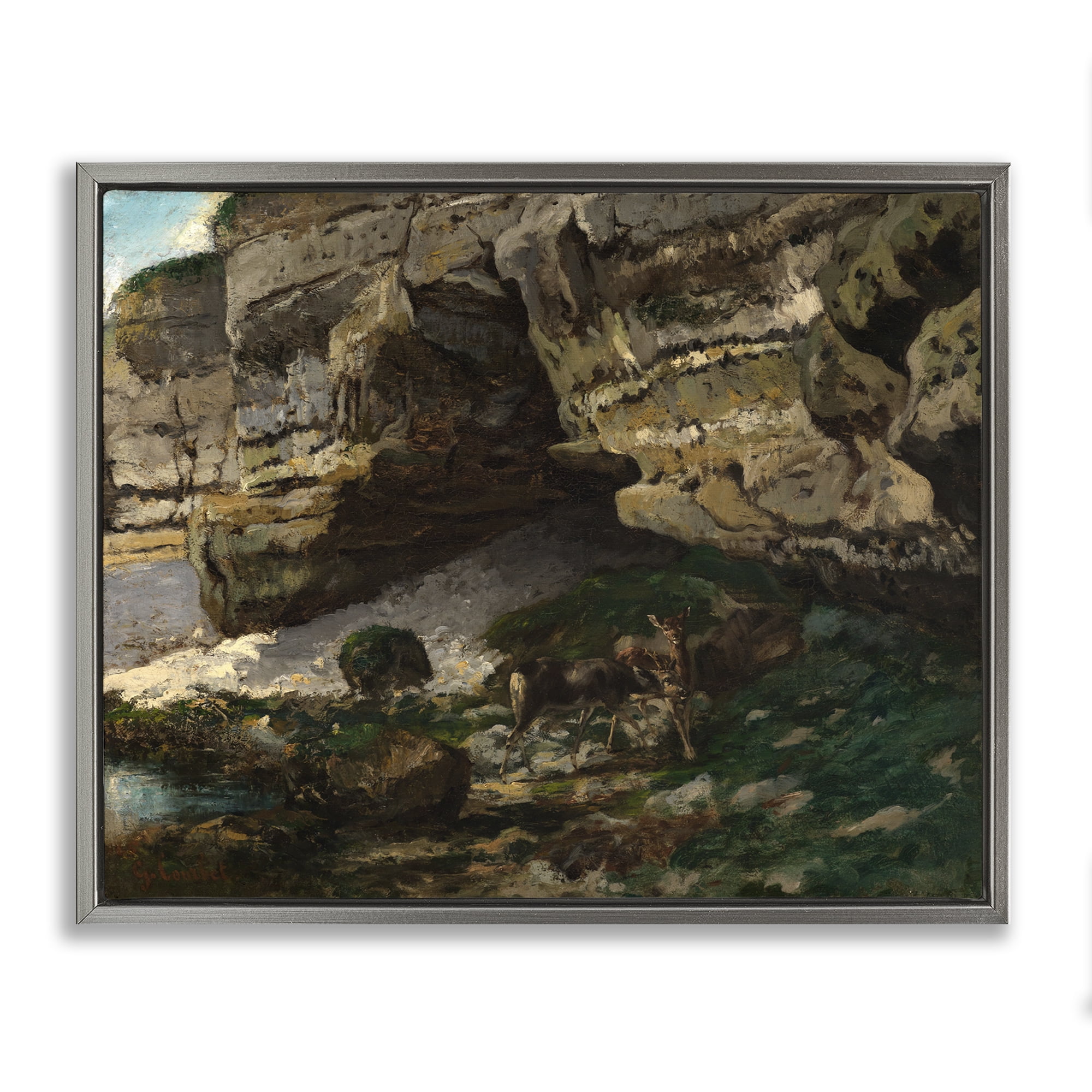 Stupell Industries Classic Courbet Cliff Landscape Landscape & Nature Painting Gray Floater Framed Canvas Art Print Wall Art, 21 x 17