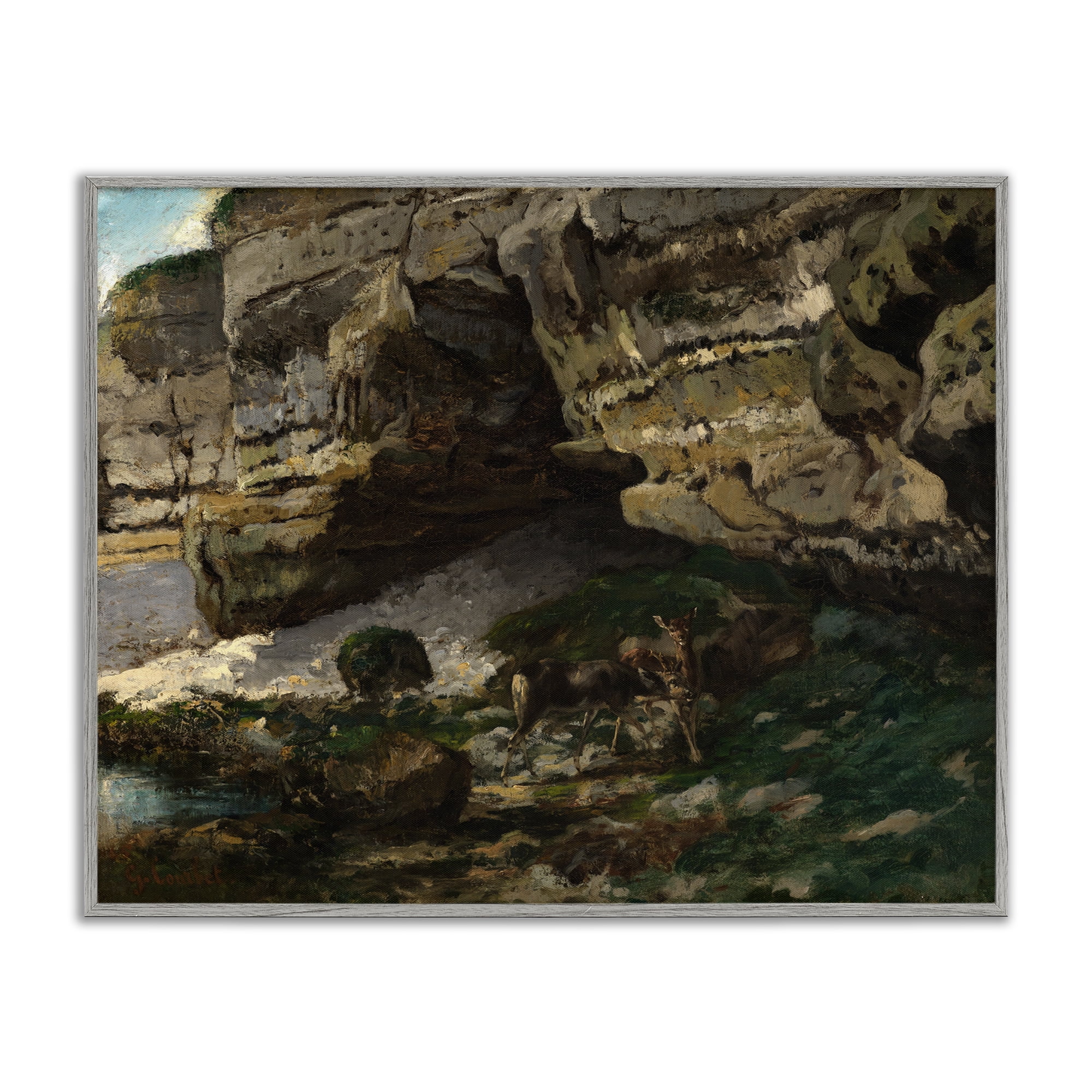 Stupell Industries Classic Courbet Cliff Landscape Landscape & Nature Painting Gray Framed Art Print Wall Art, 14 x 11