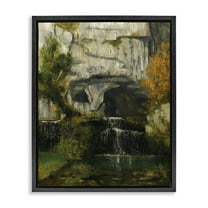 Stupell Industries Classic Courbet Waterfall Landscape & Nature Painting Black Floater Framed Canvas Art Print Wall Art, 17 x 21