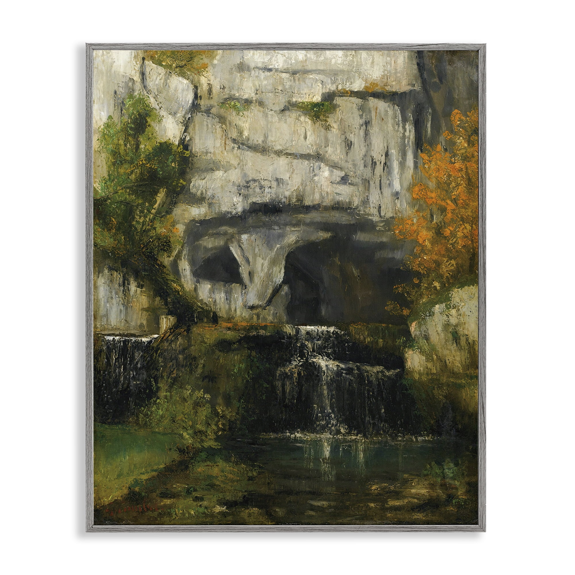 Stupell Industries Classic Courbet Waterfall Landscape & Nature Painting Gray Framed Art Print Wall Art, 16 x 20