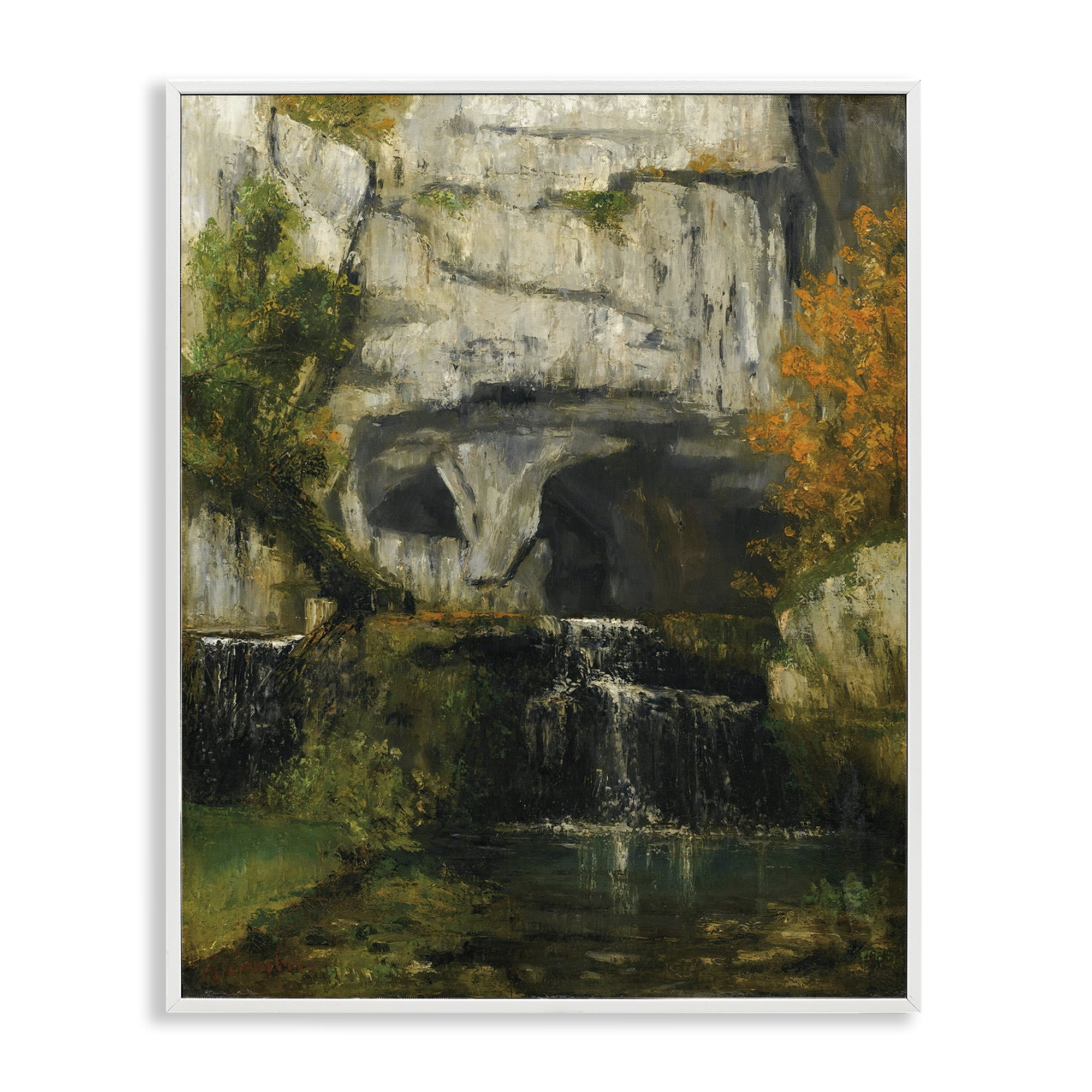 Stupell Industries Classic Courbet Waterfall Landscape & Nature Painting White Framed Art Print Wall Art, 16 x 20
