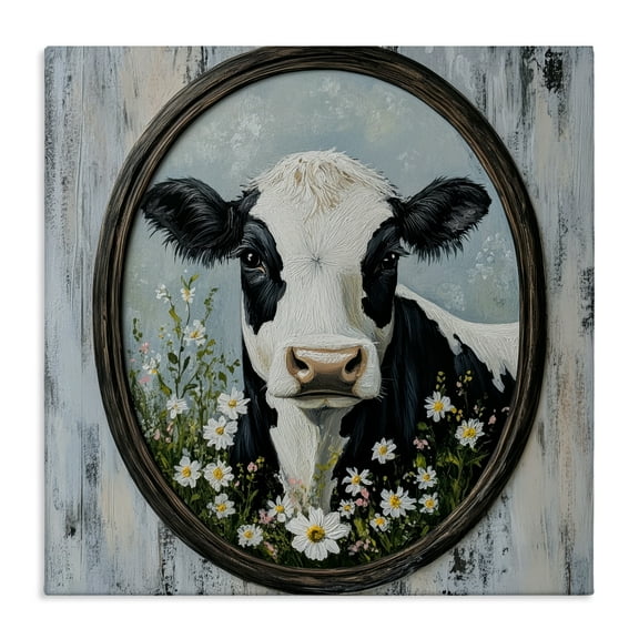 Stupell Industries Classic Cow & Daisy Portrait Canvas Wall Art design by Petal Prints Design, 24 x 24