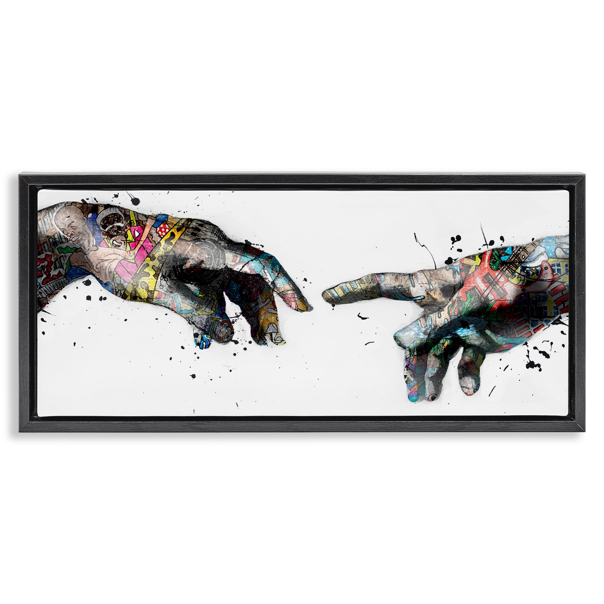 Stupell Industries Classic Creation with Urban Tattoos People Painting Black Floater Framed Canvas Art Print Wall Art, 31 x 14