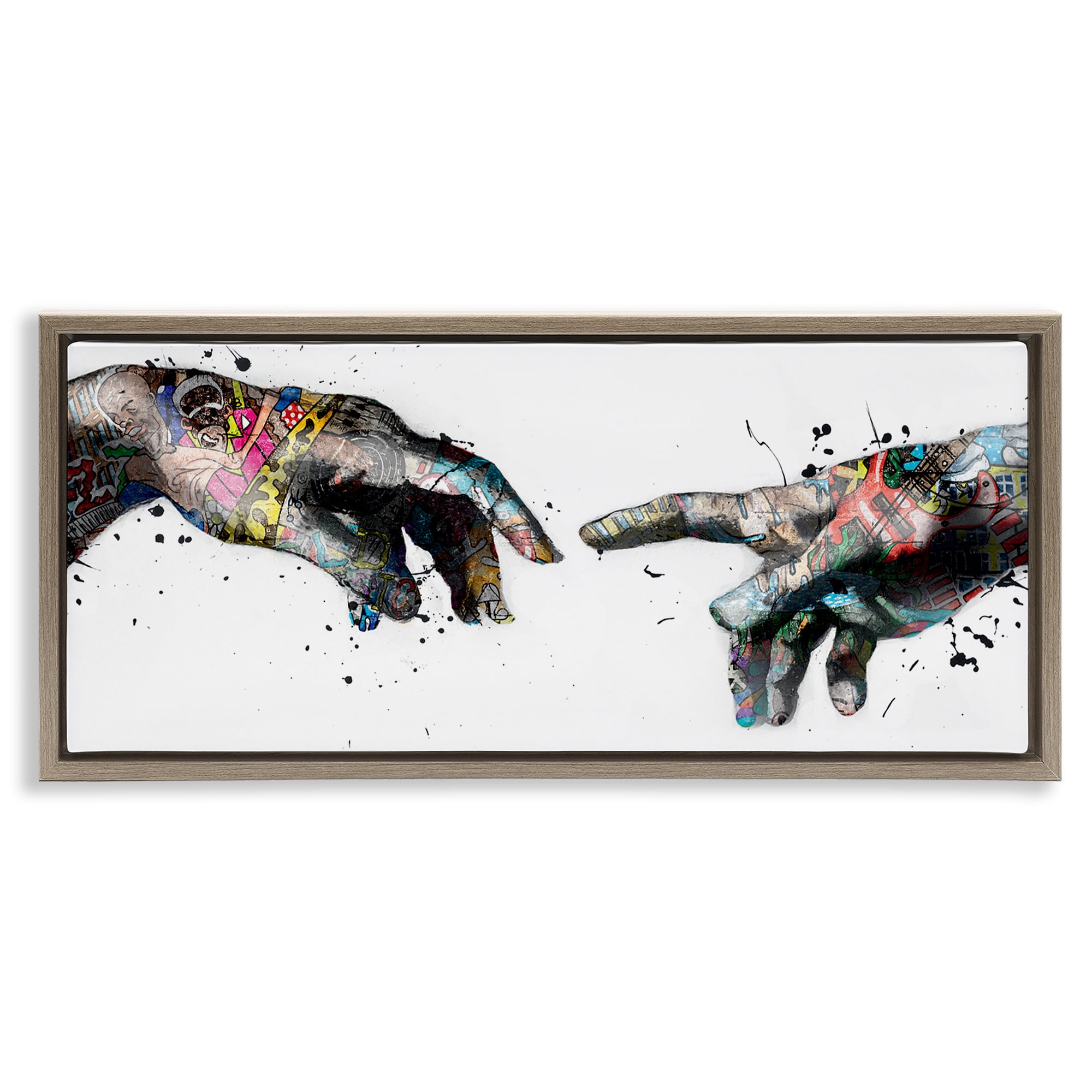 Stupell Industries Classic Creation with Urban Tattoos People Painting Brown Floater Framed Canvas Art Print Wall Art, 31 x 14
