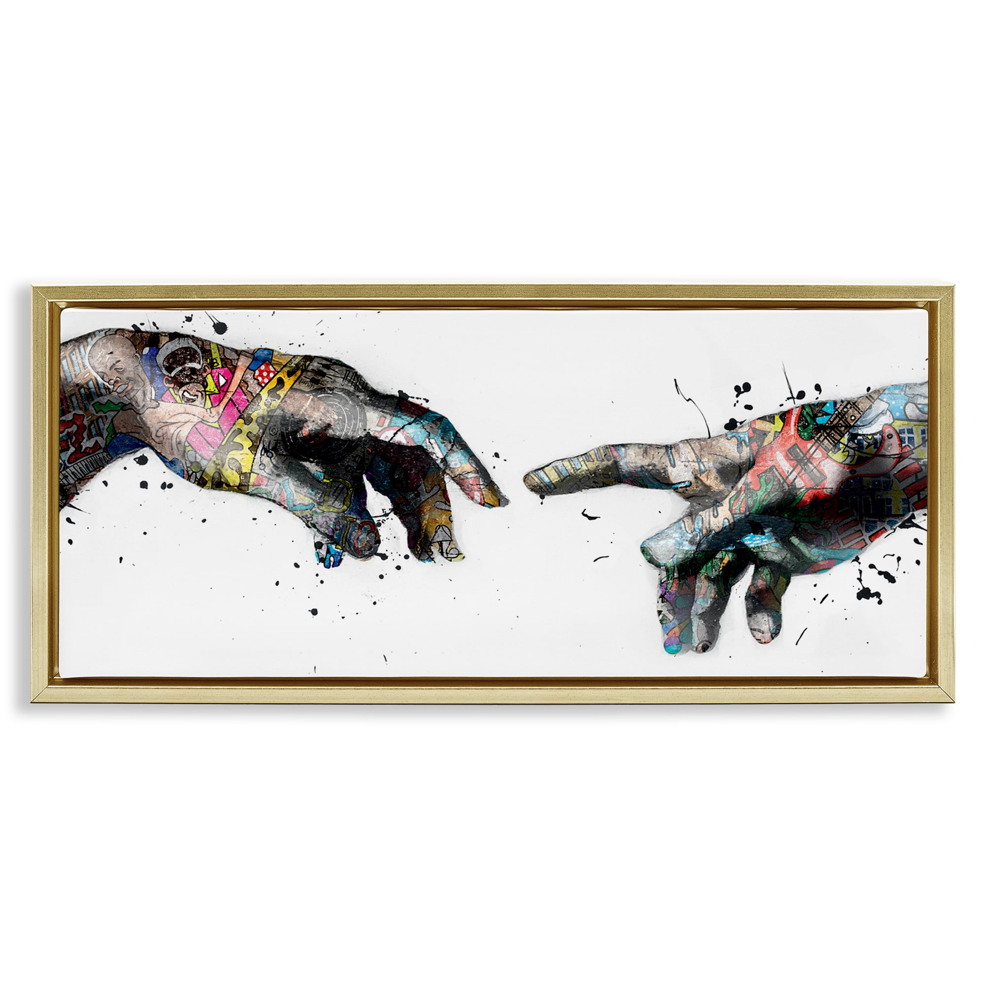 Stupell Industries Classic Creation with Urban Tattoos People Painting Gold Floater Framed Canvas Art Print Wall Art, 25 x 11