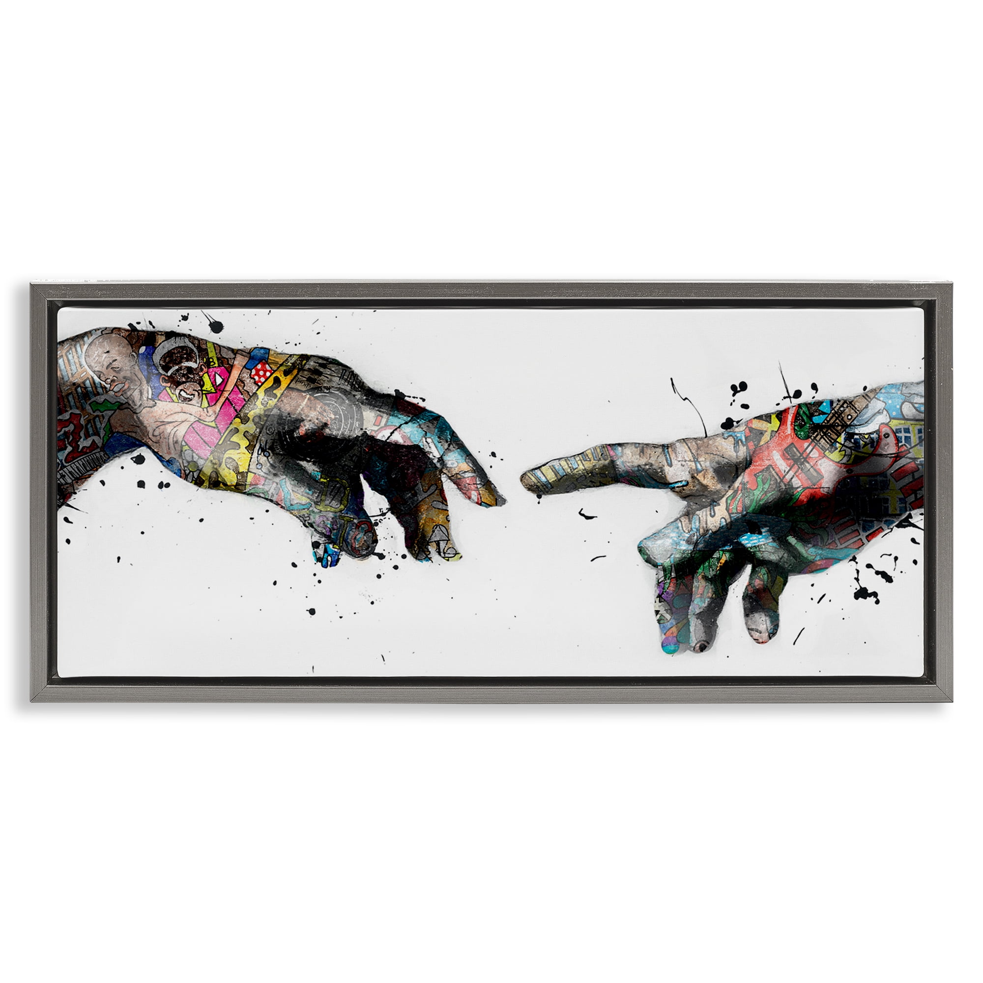 Stupell Industries Classic Creation with Urban Tattoos People Painting Gray Floater Framed Canvas Art Print Wall Art, 31 x 14