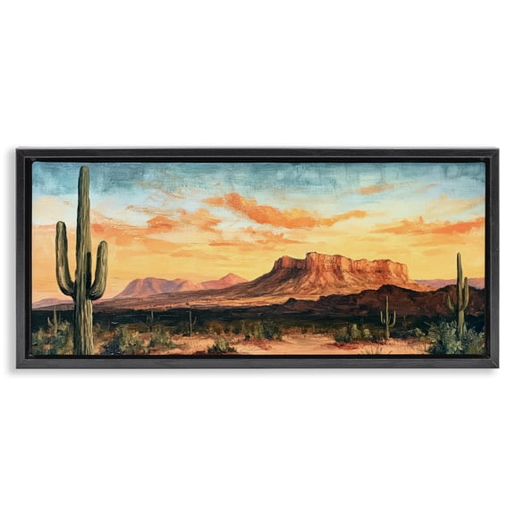 Stupell Industries Classic Desert Sunrise Black Framed Floater Canvas Wall Art design by Petal Prints Design, 11 x 25