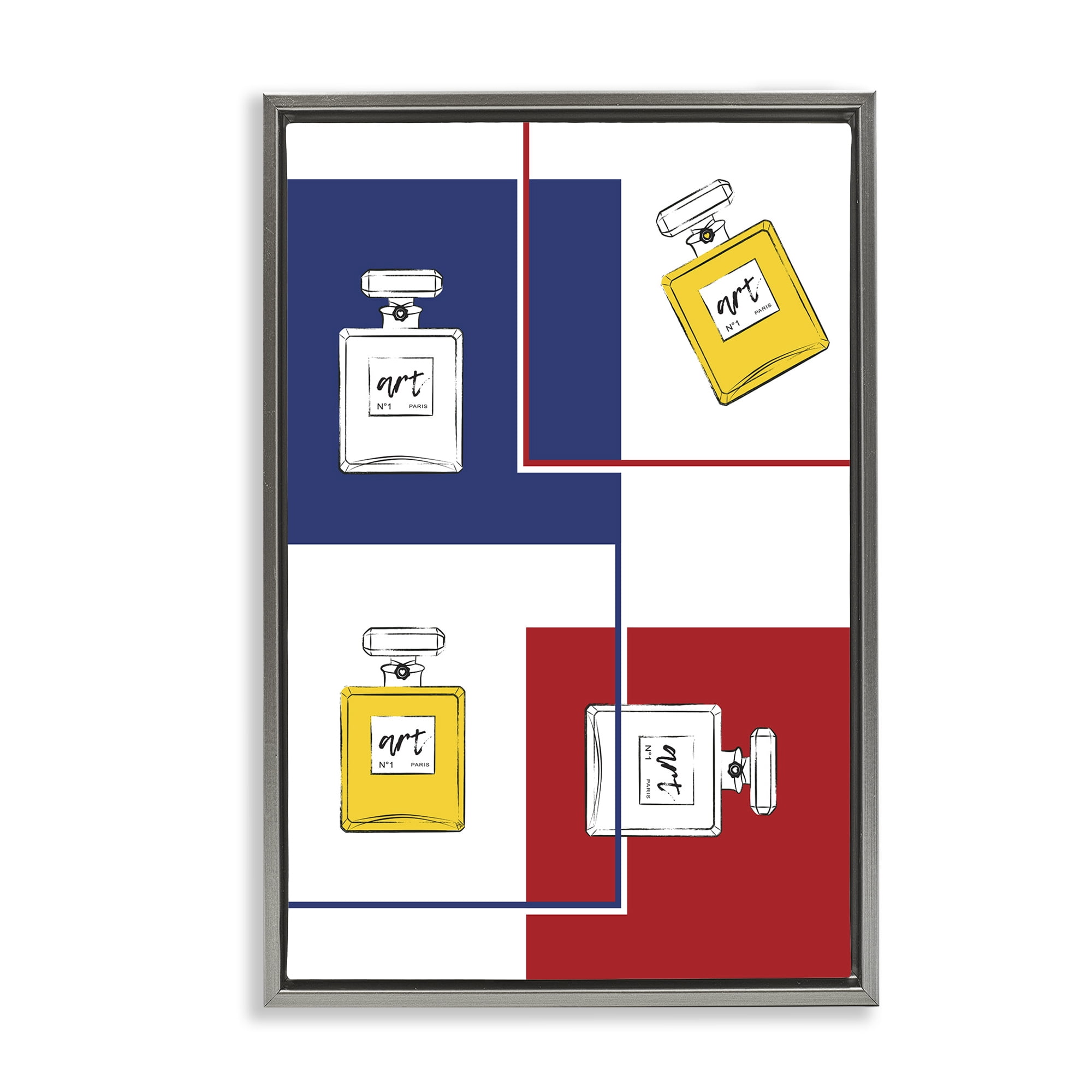 Stupell Industries Classic Design with Perfumes Beauty & Fashion Painting Gray Floater Framed Art Print Wall Art, 21 x 31