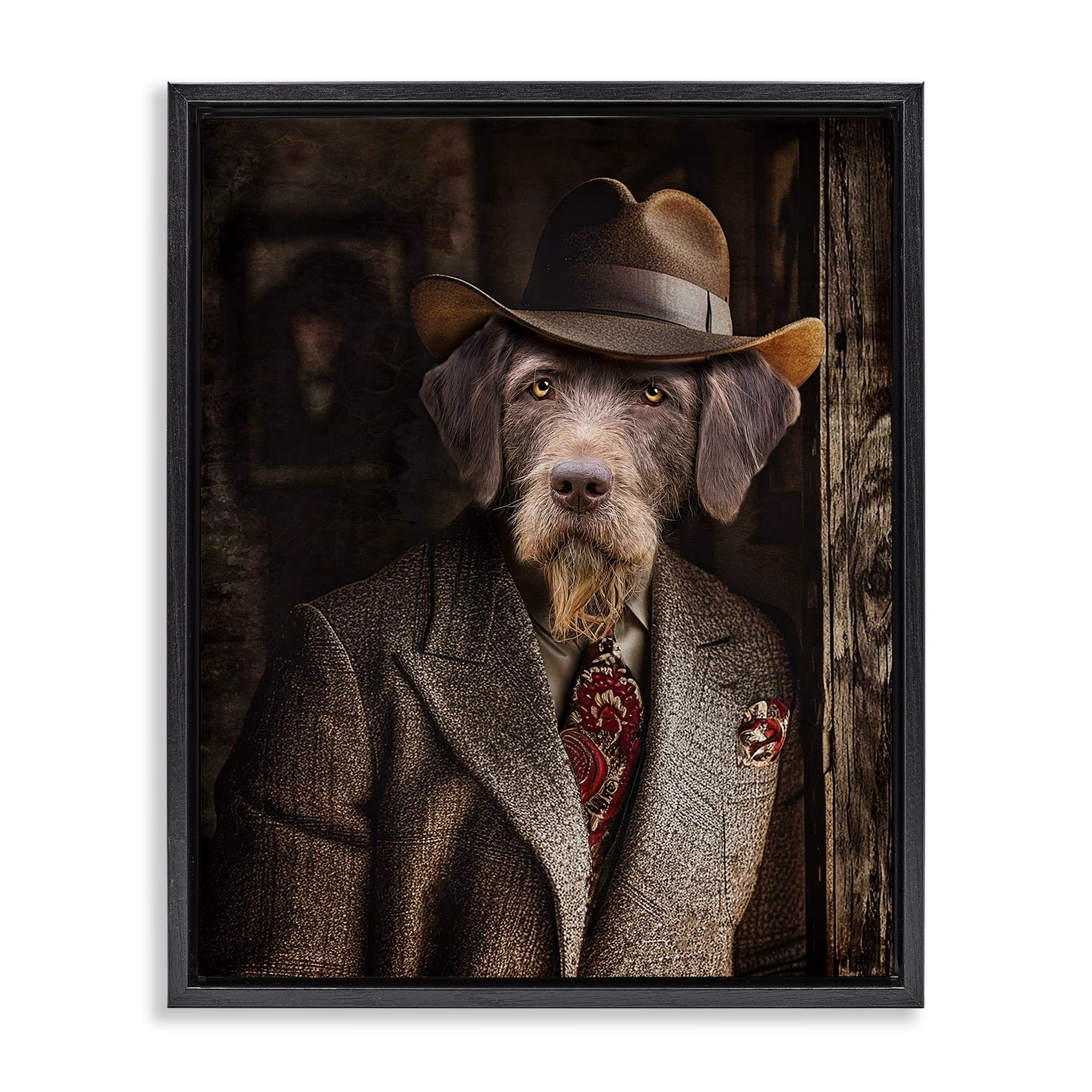 Stupell Industries Classic Dog in Suit Animals & Insects Painting Black Floater Framed Canvas Art Print Wall Art, 25 x 31