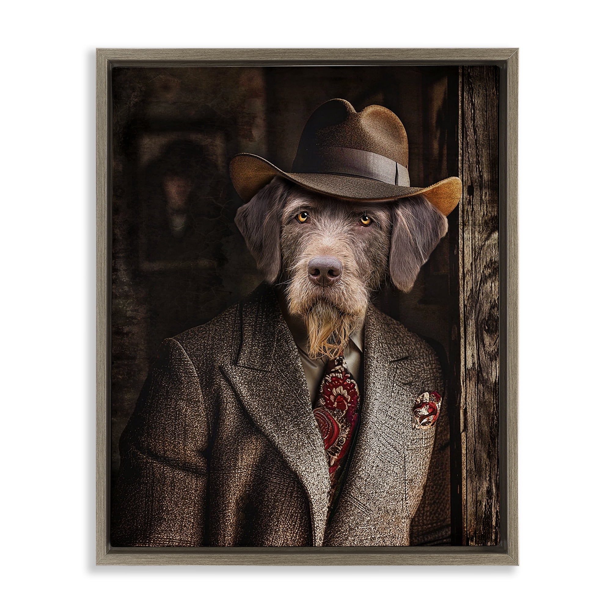 Stupell Industries Classic Dog in Suit Animals & Insects Painting Brown Floater Framed Canvas Art Print Wall Art, 17 x 21