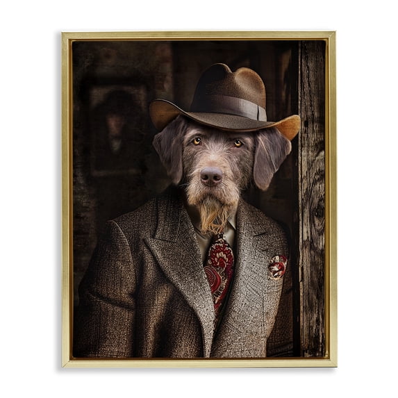 Stupell Industries Victorian Classic Dog in Suit Gold Floating Frame Canvas Art, 25 x 31, by Karen Burke