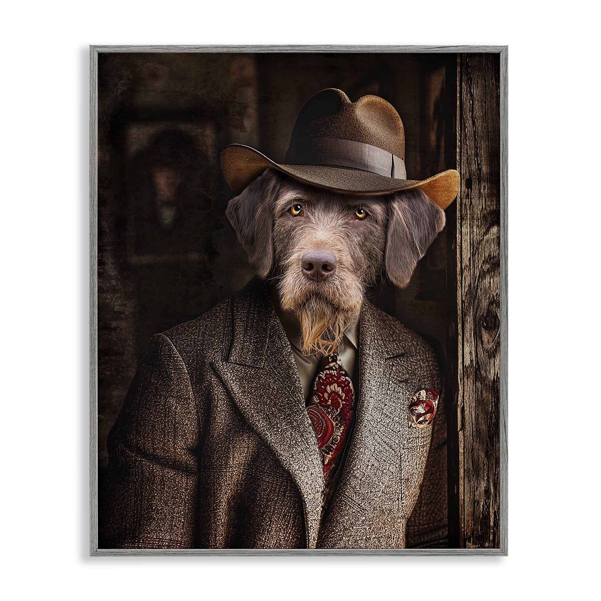 Stupell Industries Classic Dog in Suit Animals & Insects Painting Gray Framed Art Print Wall Art, 11 x 14