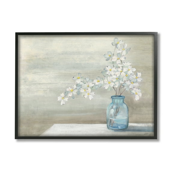 Stupell Industries Classic Dogwood White Florals Blue Jar Country Flowers, 14 x 11, Design by Julia Purinton